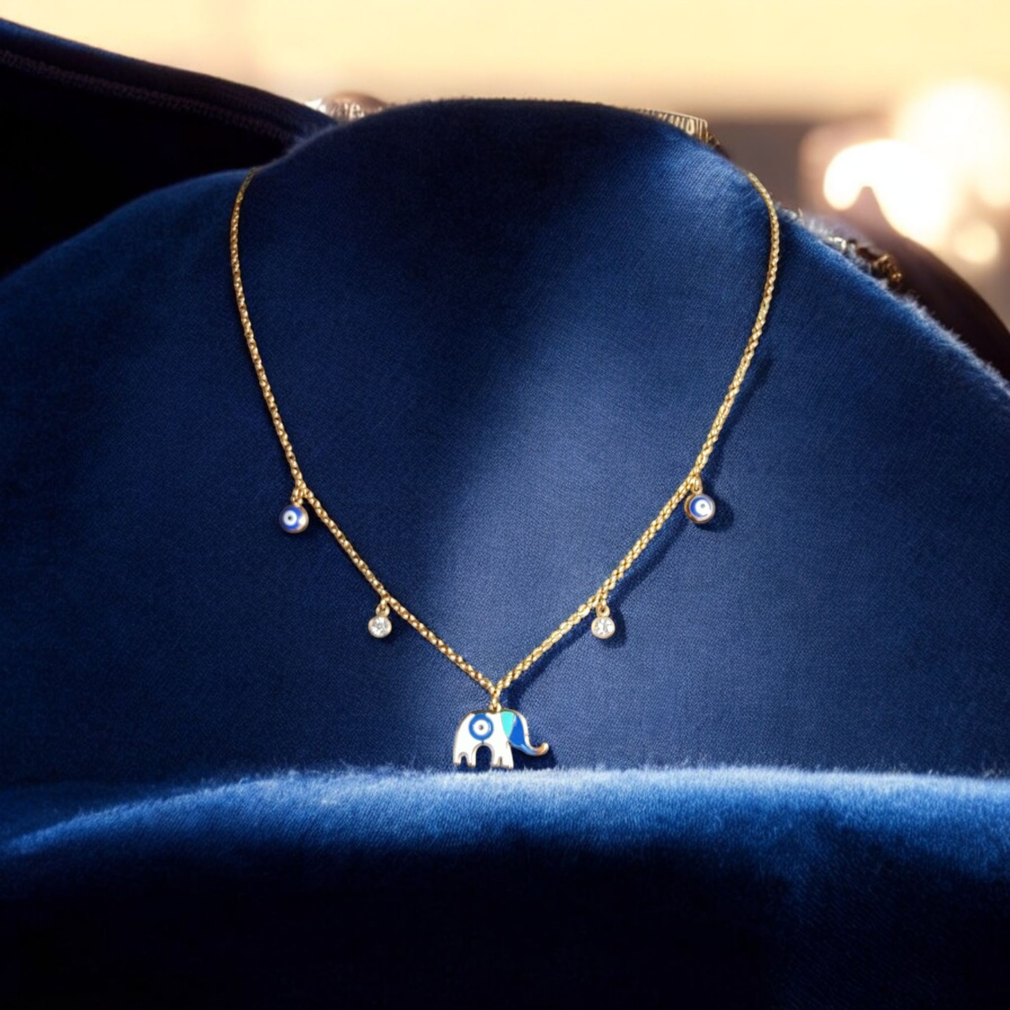 Chain Necklace with Elephant Motif and Evil Eye Necklace