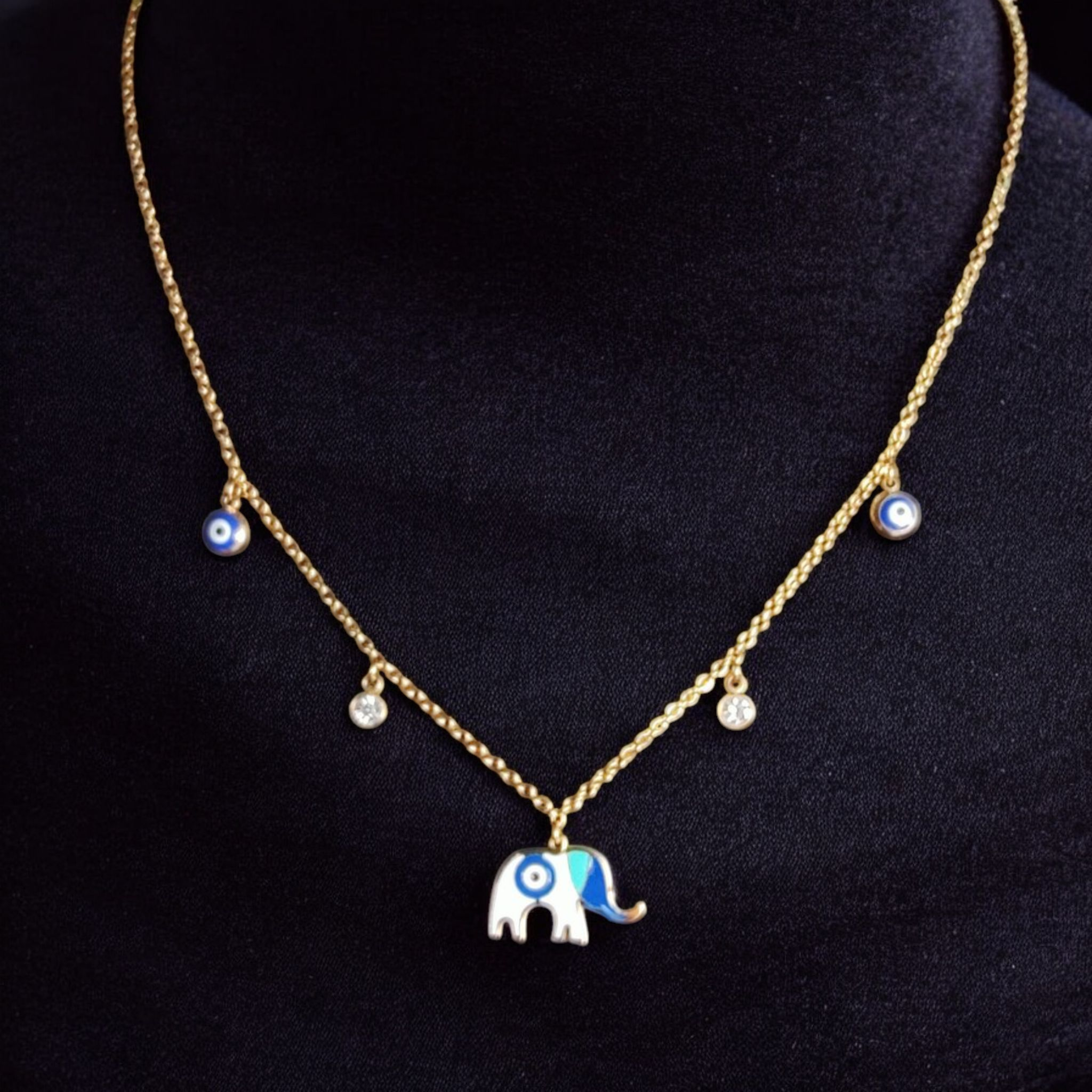 Chain Necklace with Elephant Motif and Evil Eye Necklace