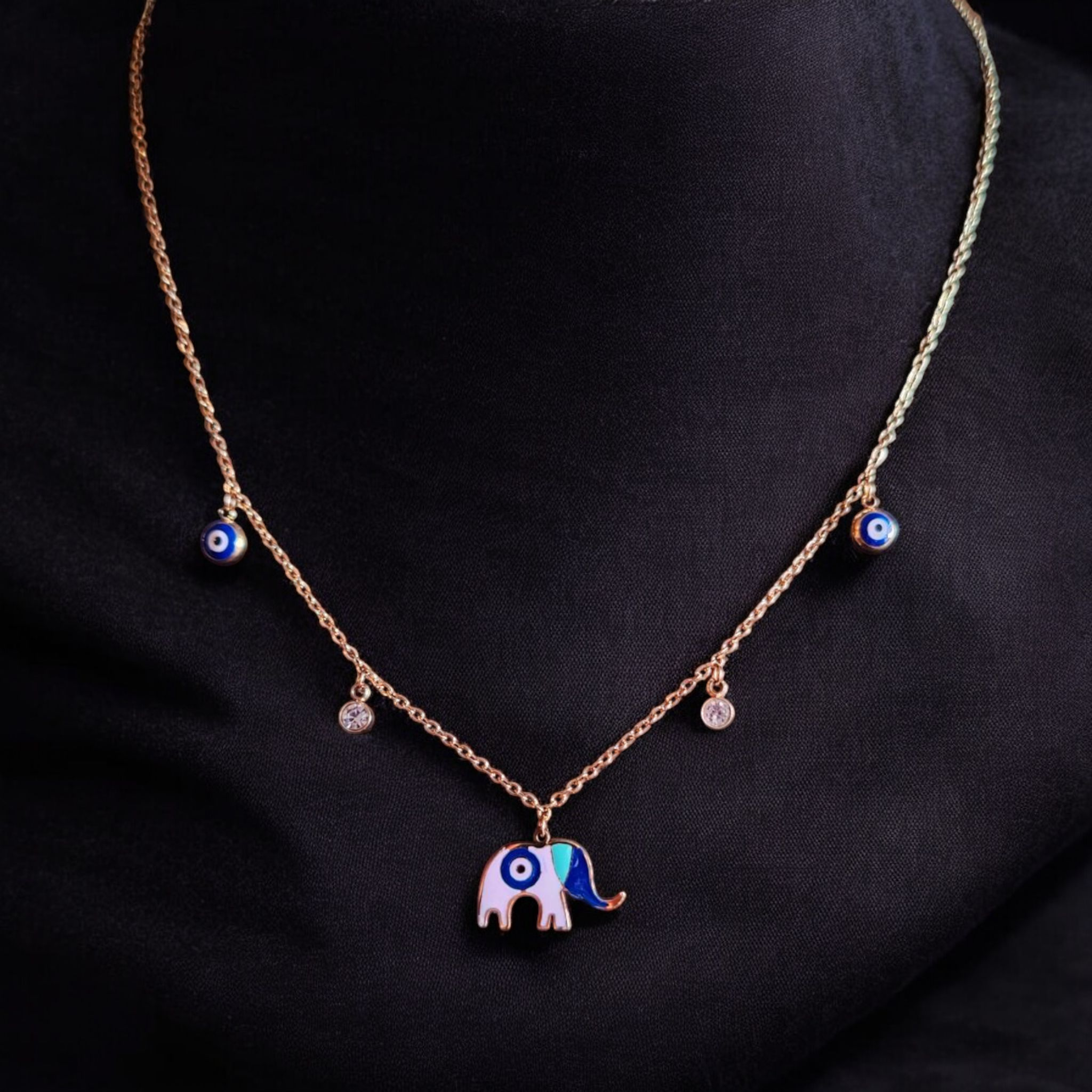 Chain Necklace with Elephant Motif and Evil Eye Necklace
