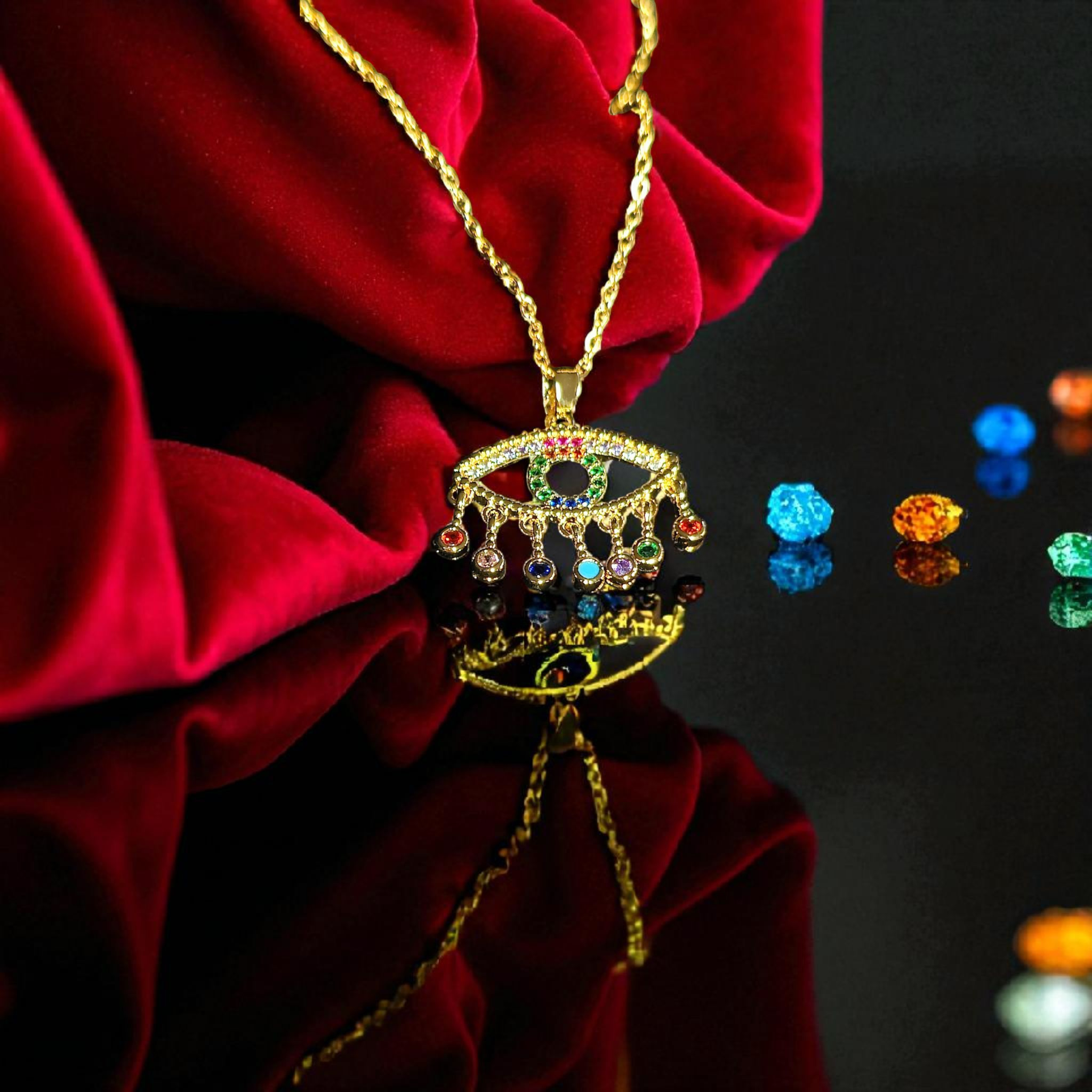 Colorful Evil Eye Gold Plated Necklace
