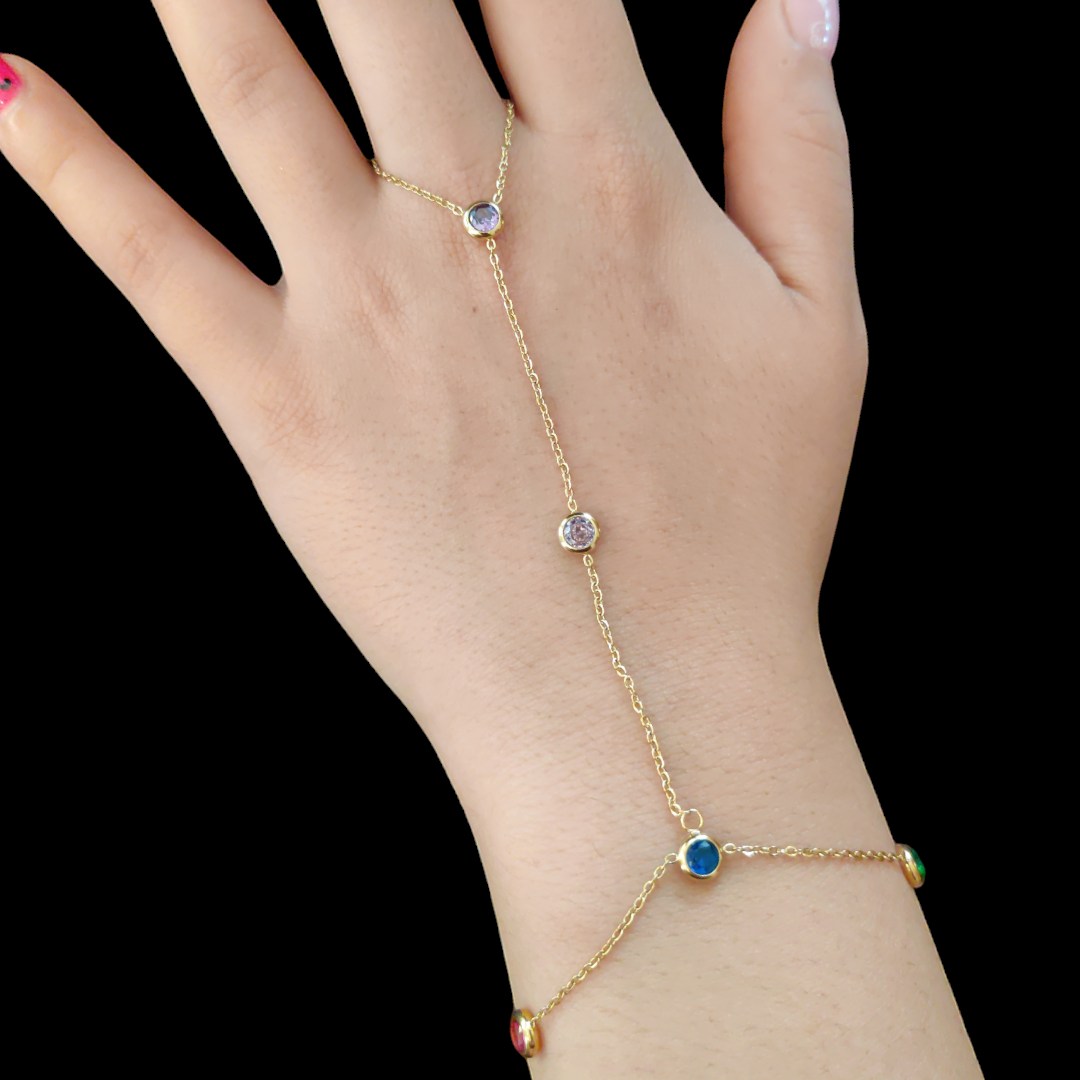 Gold Plated Hand Chain Colorful Shahmeran Bracelet