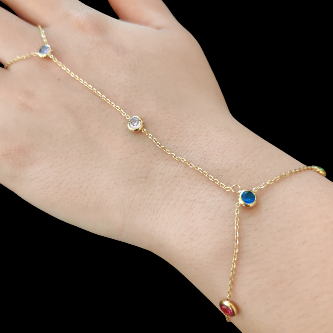 Gold Plated Hand Chain Colorful Shahmeran Bracelet