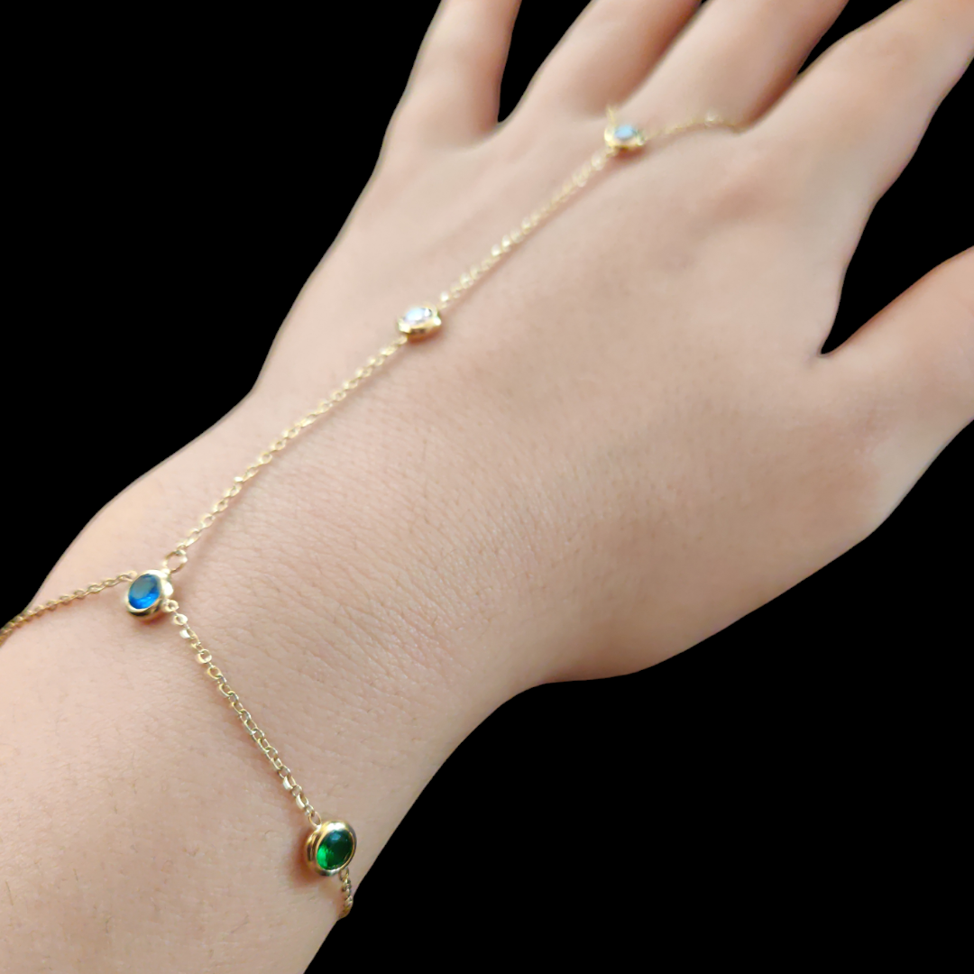Gold Plated Hand Chain Colorful Shahmeran Bracelet