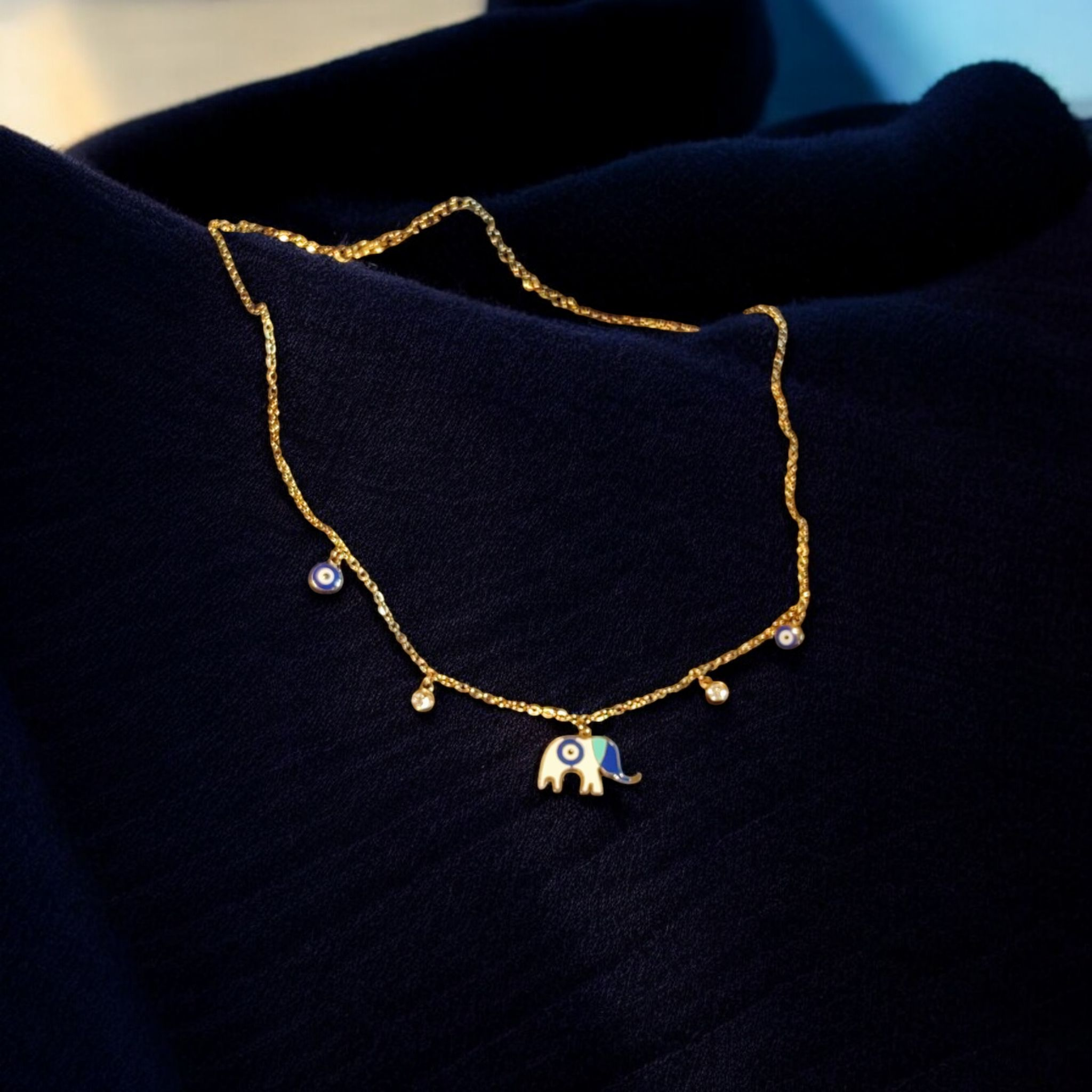 Chain Necklace with Elephant Motif and Evil Eye Necklace