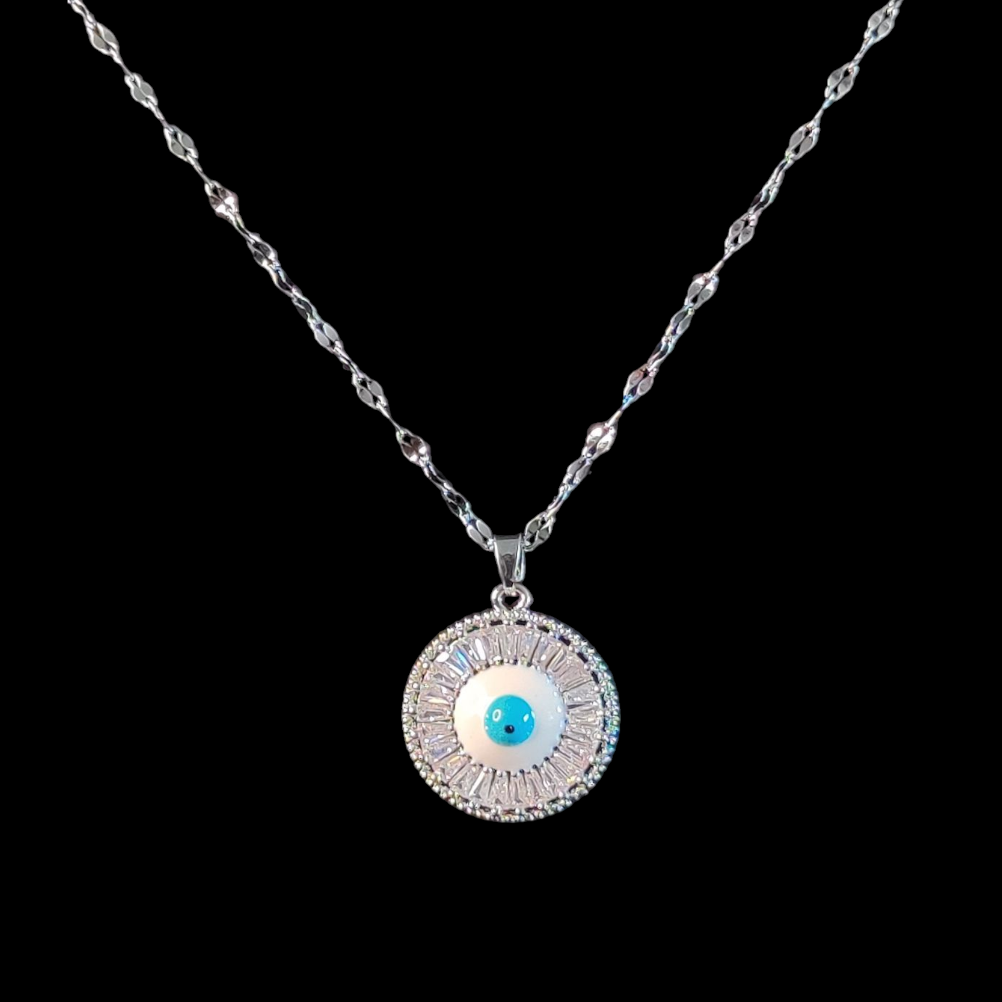 Evil Eye Zircon Necklace Silver-Plated Stainless Steel