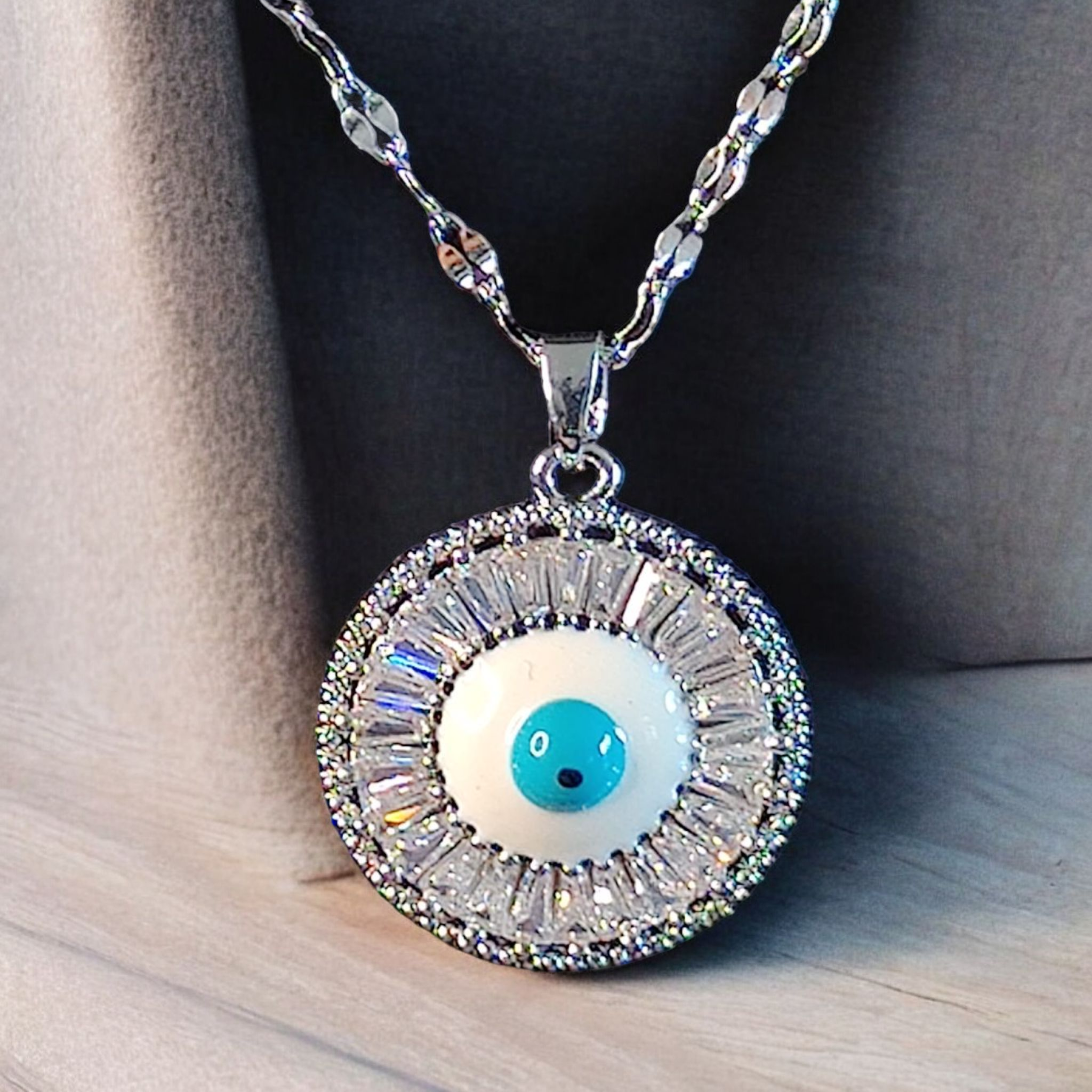 Evil Eye Zircon Necklace Silver-Plated Stainless Steel