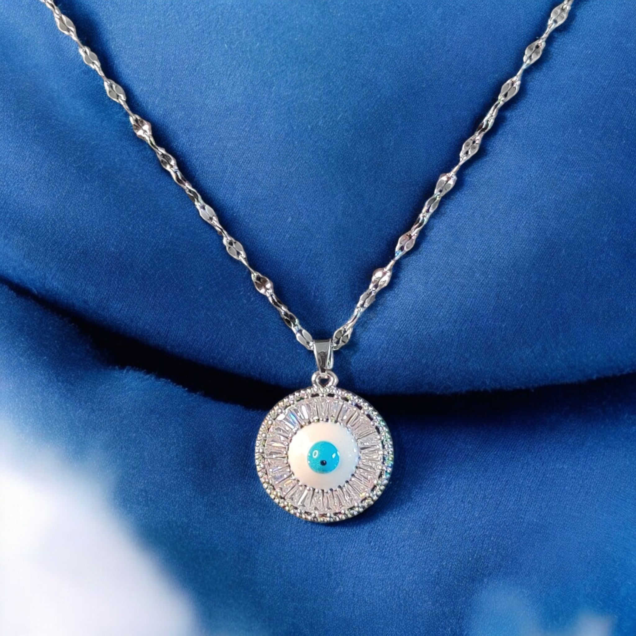 Evil Eye Zircon Necklace Silver-Plated Stainless Steel