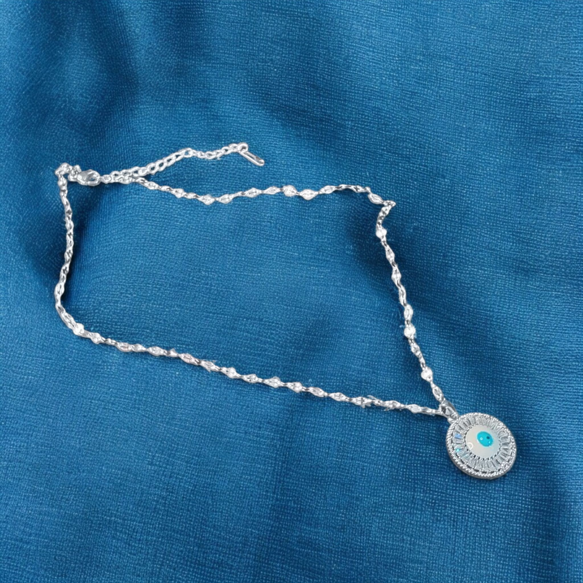 Evil Eye Zircon Necklace Silver-Plated Stainless Steel