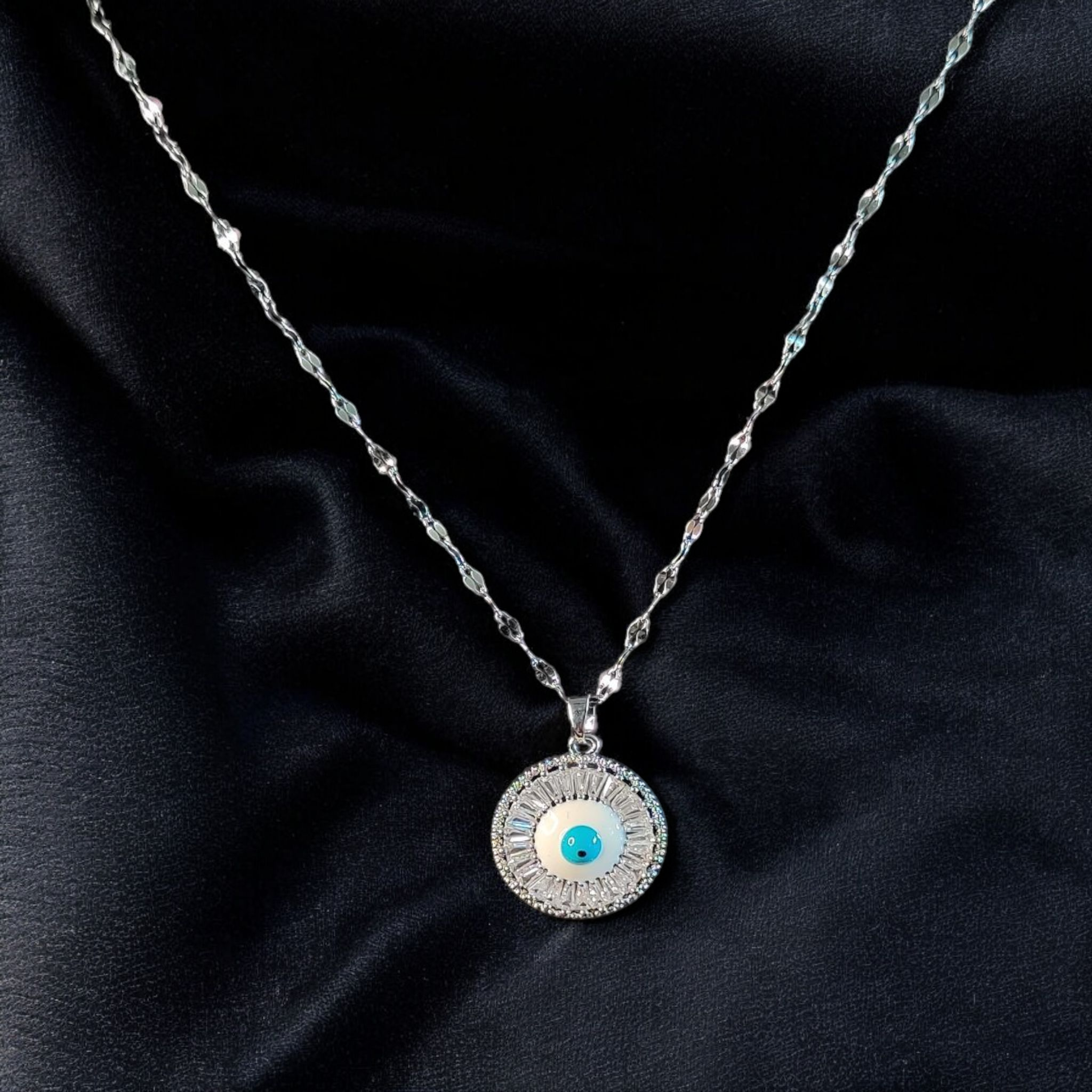 Evil Eye Zircon Necklace Silver-Plated Stainless Steel
