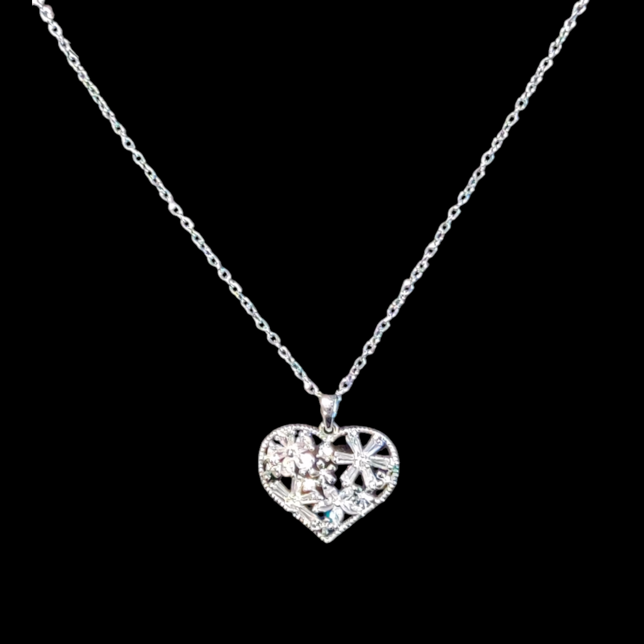 Stainless Steel Heart Necklace with Floral Design
