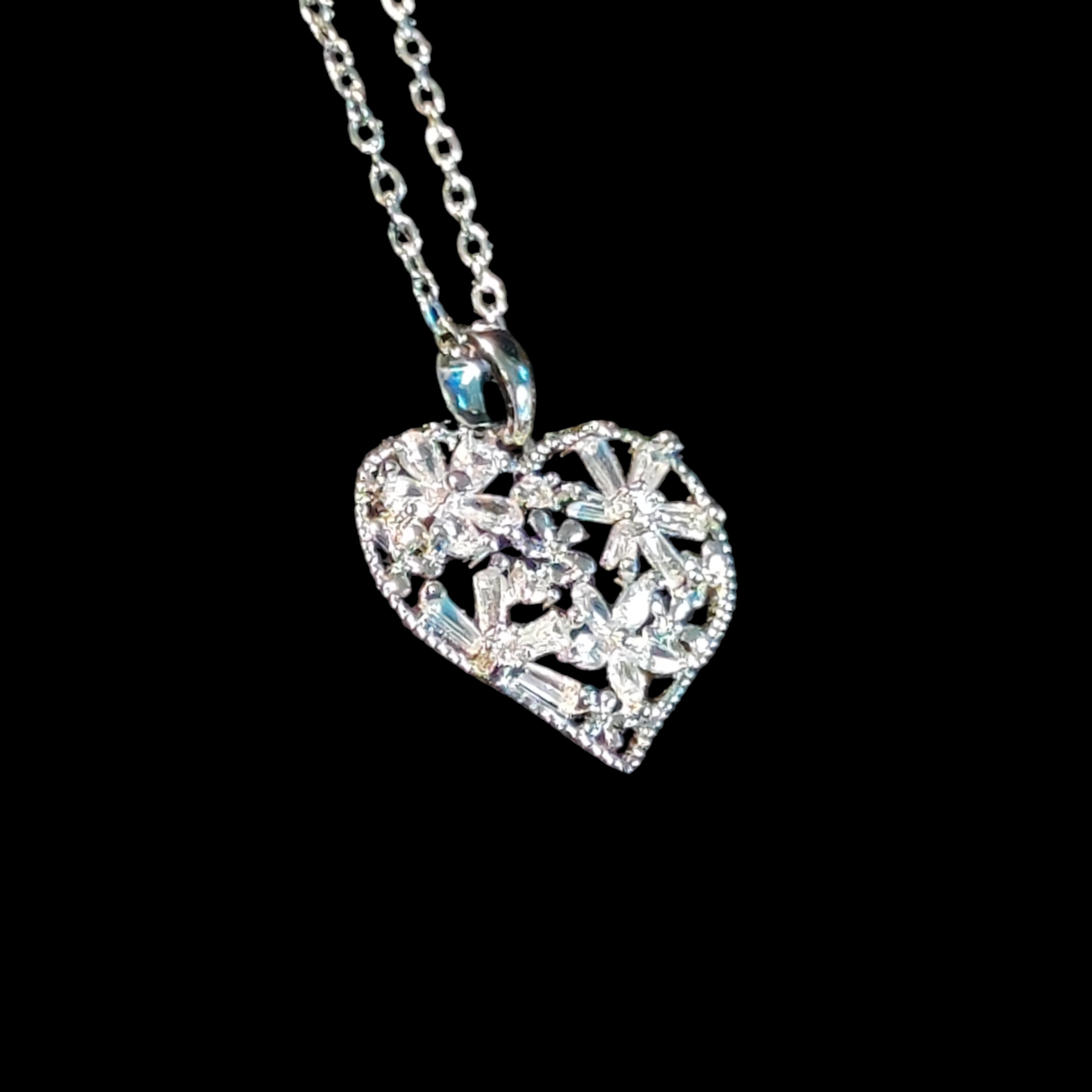 Stainless Steel Heart Necklace with Floral Design