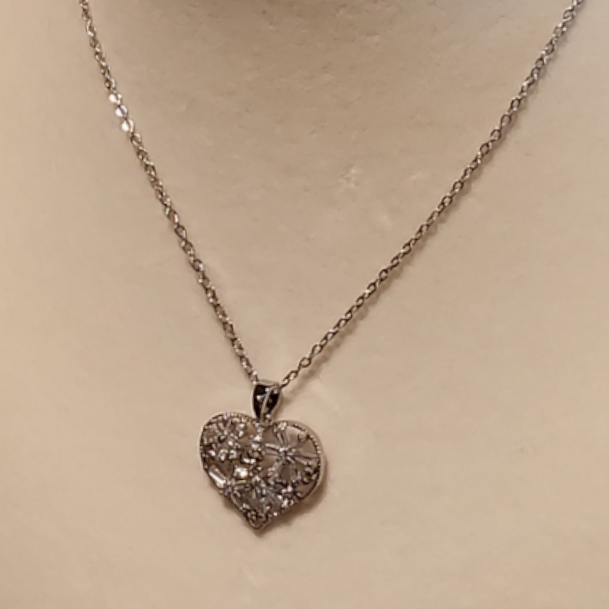 Stainless Steel Heart Necklace with Floral Design