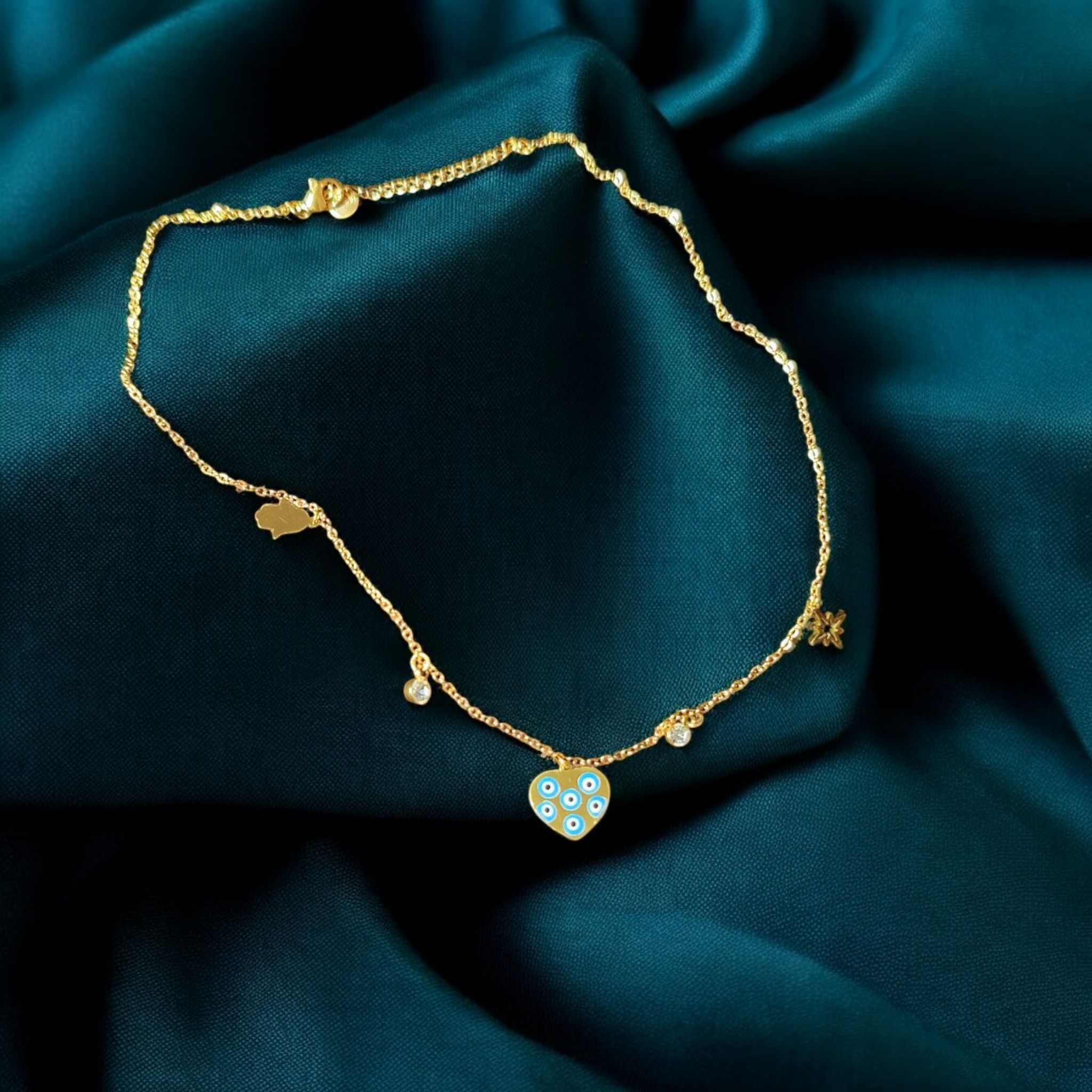 Gold-Plated Stainless Steel Evil Eye Heart Necklace