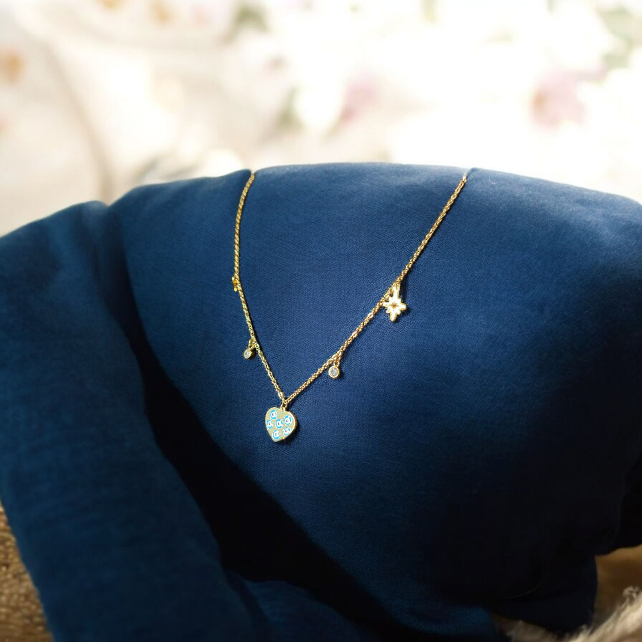 Gold-Plated Stainless Steel Evil Eye Heart Necklace