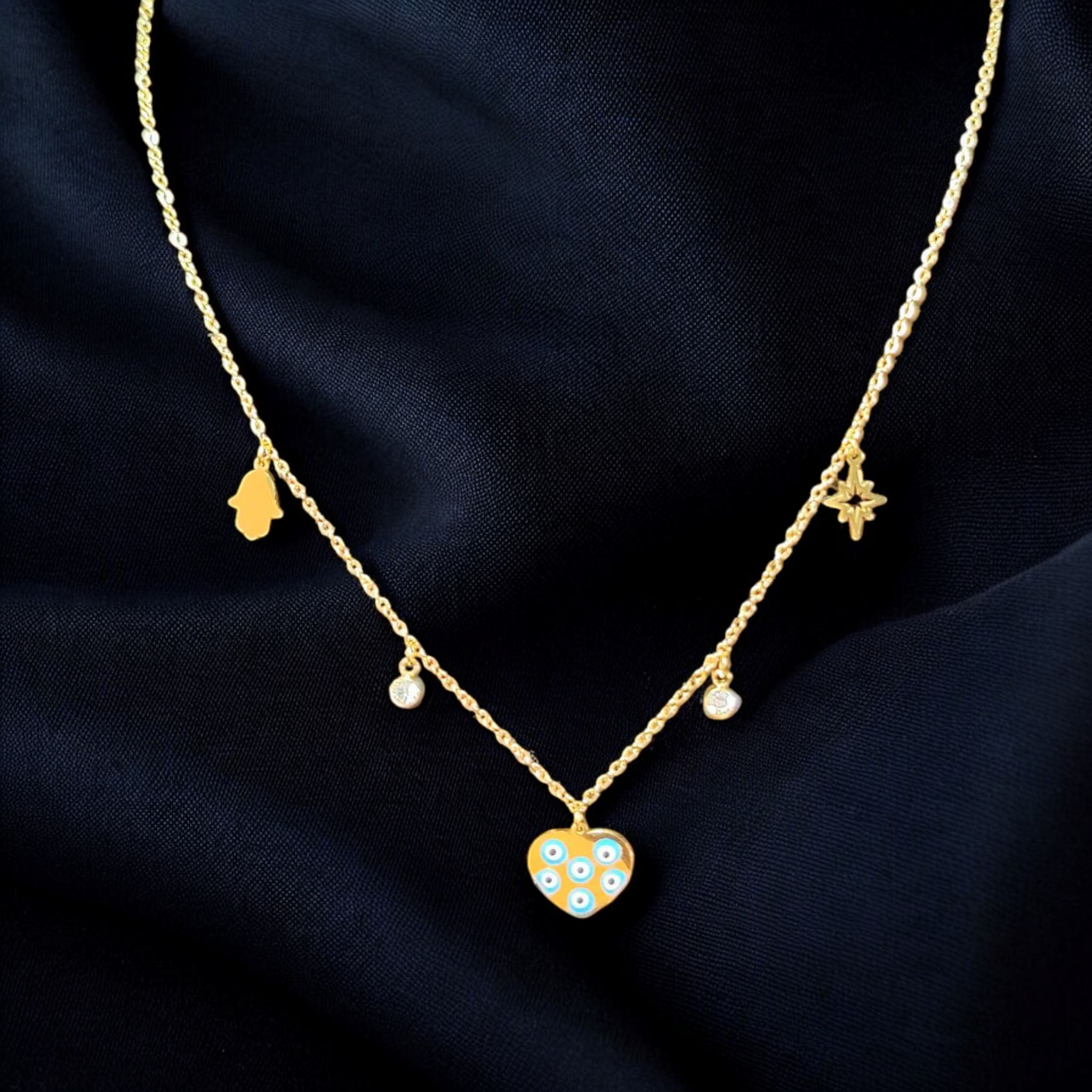 Gold-Plated Stainless Steel Evil Eye Heart Necklace