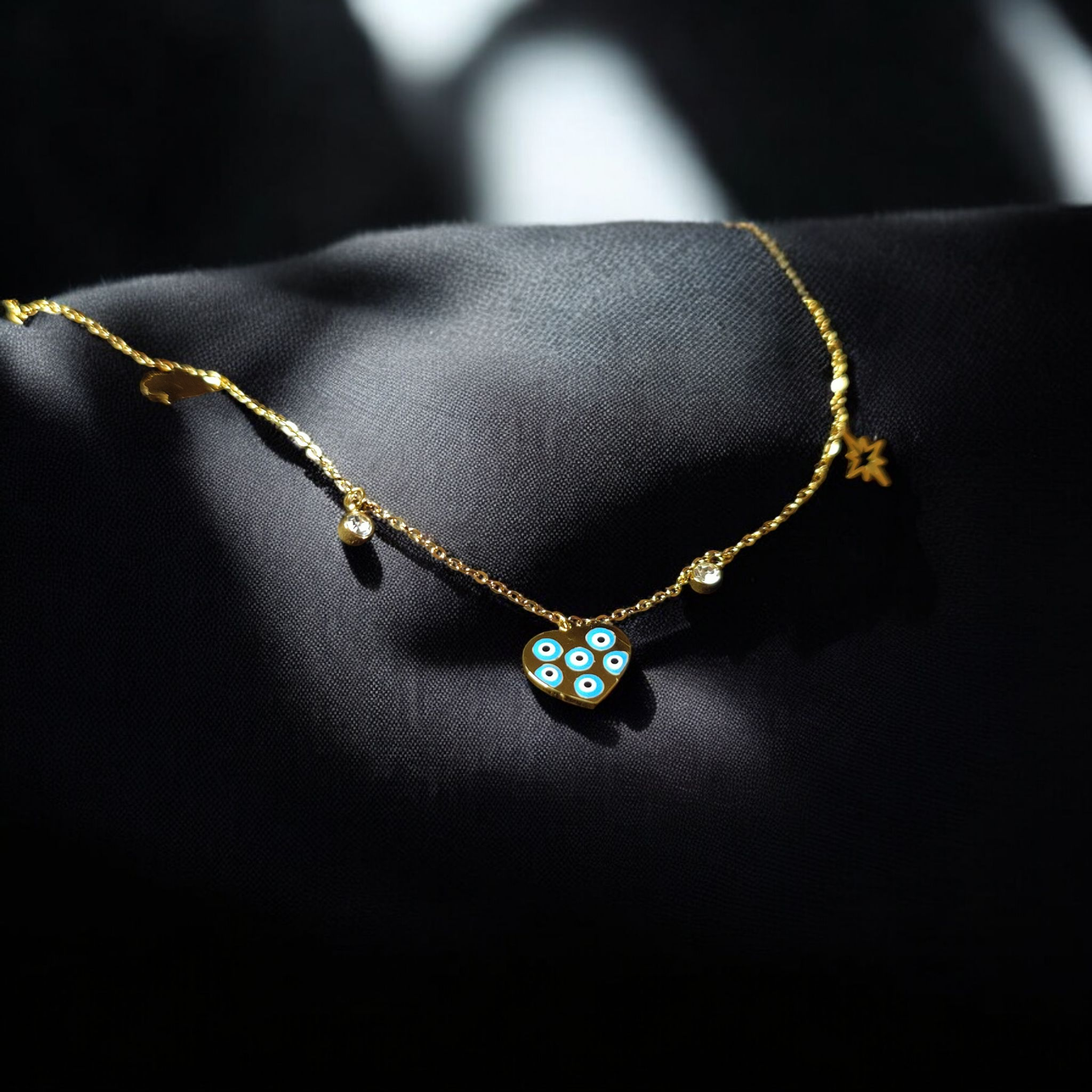 Gold-Plated Stainless Steel Evil Eye Heart Necklace