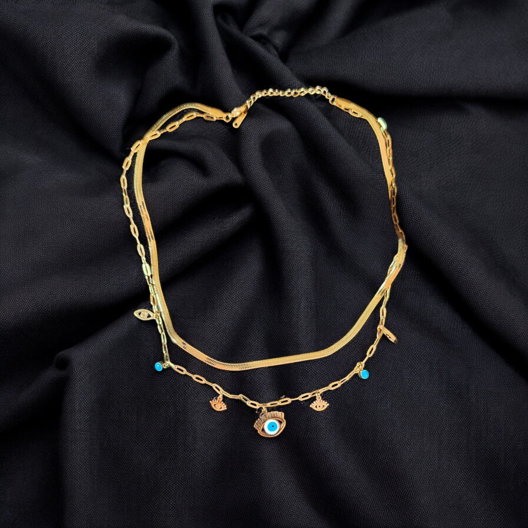 Gold-Plated Stainless Steel Evil Eye Layered Necklace