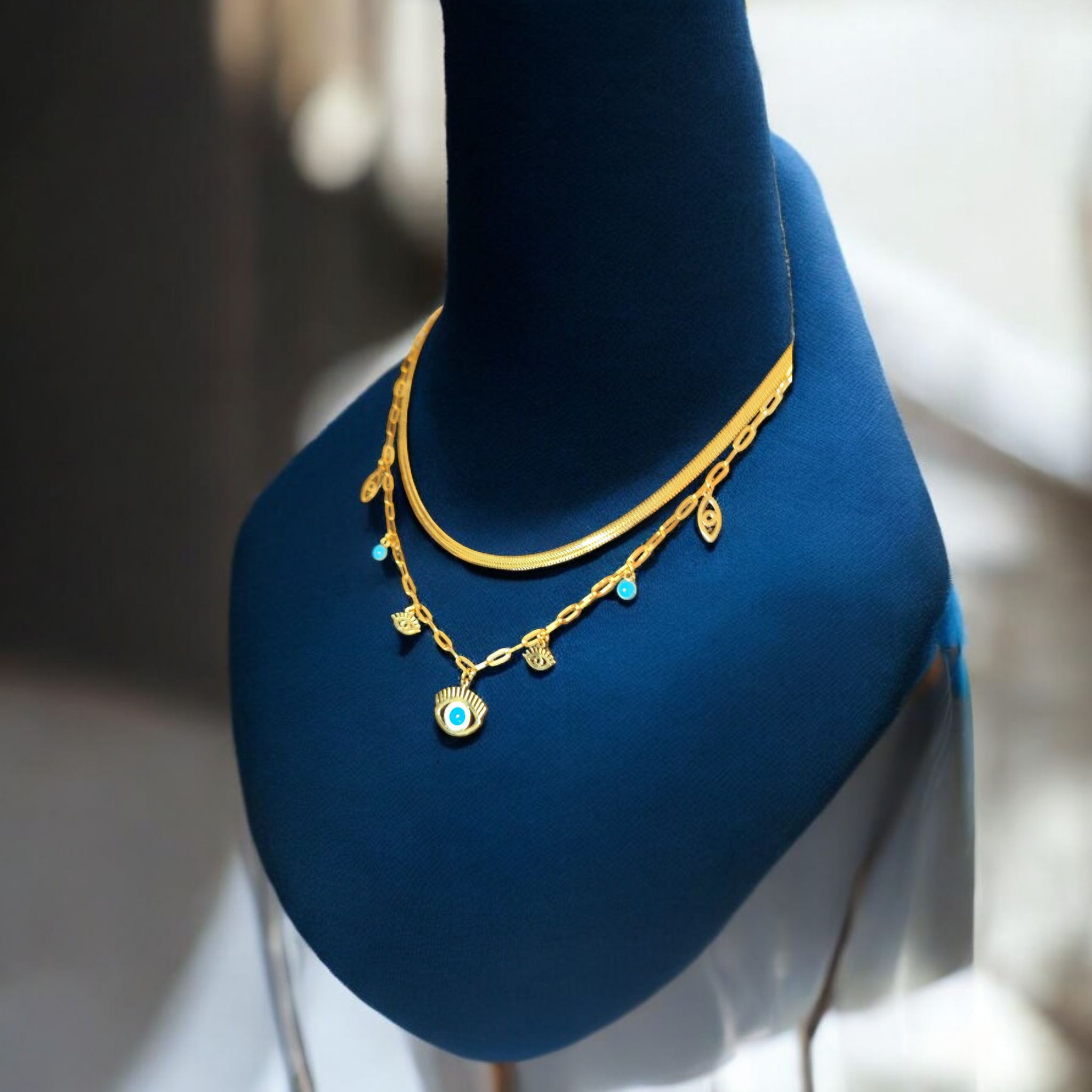 Gold-Plated Stainless Steel Evil Eye Layered Necklace