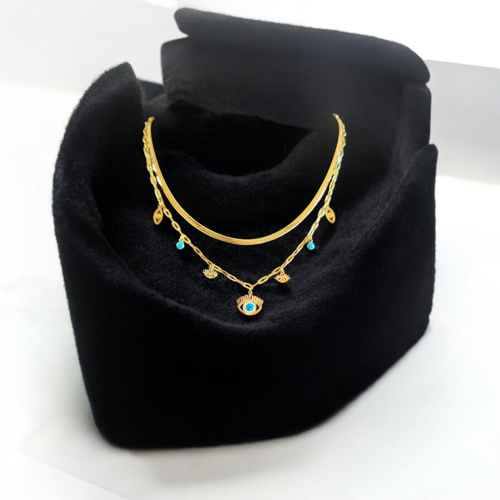 Gold-Plated Stainless Steel Evil Eye Layered Necklace