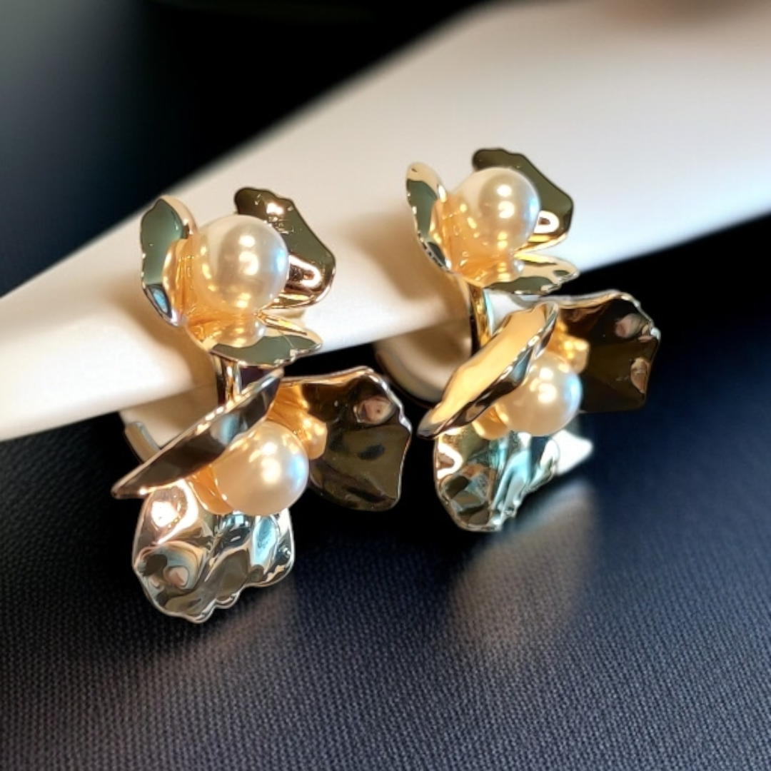 Gold Plated Bloom Pearl Earrings