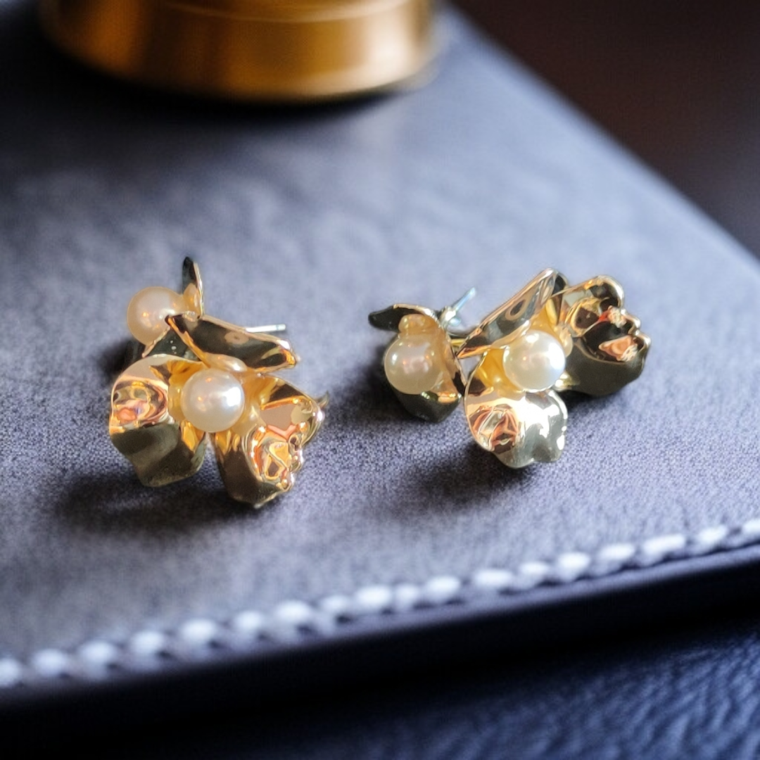 Gold Plated Bloom Pearl Earrings