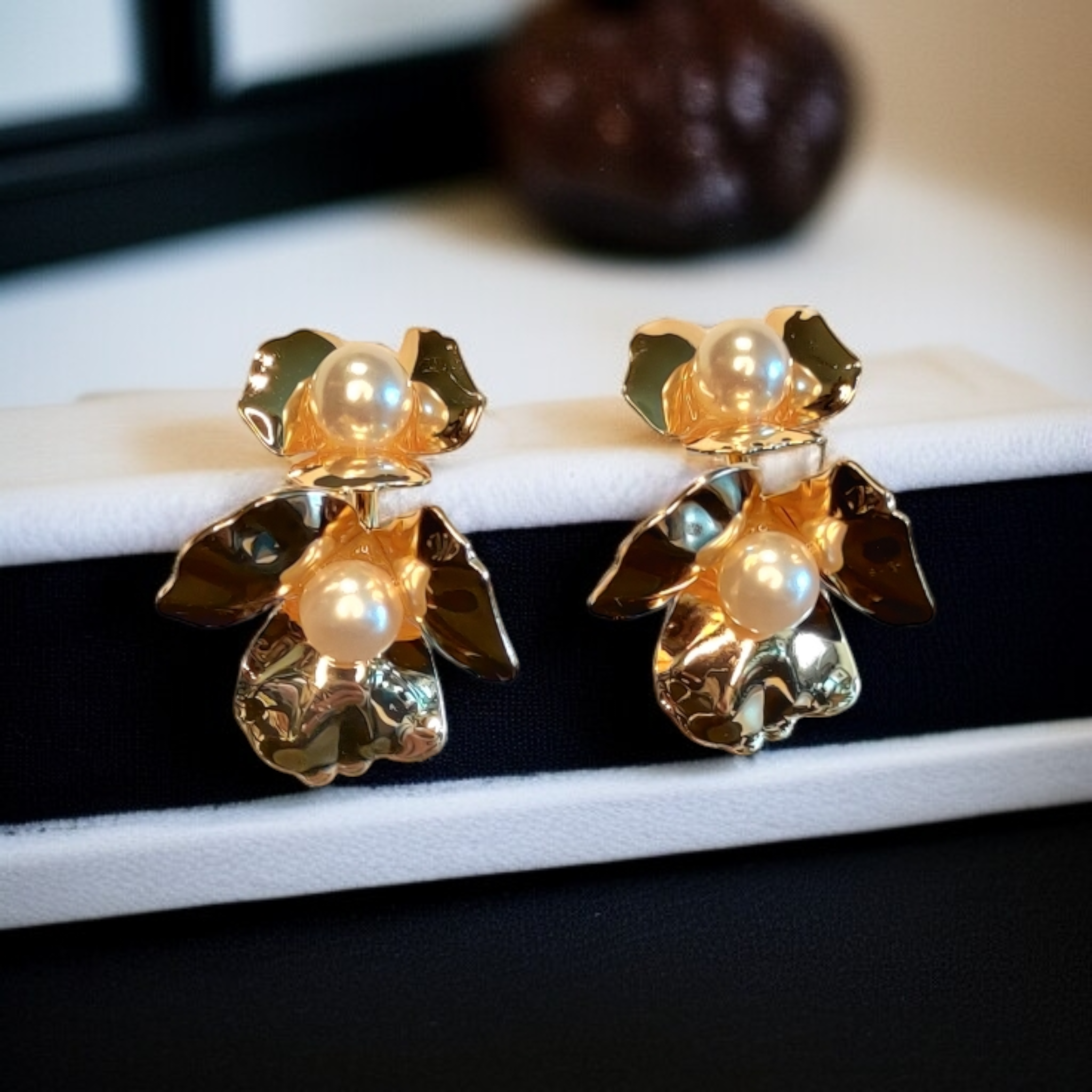 Gold Plated Bloom Pearl Earrings