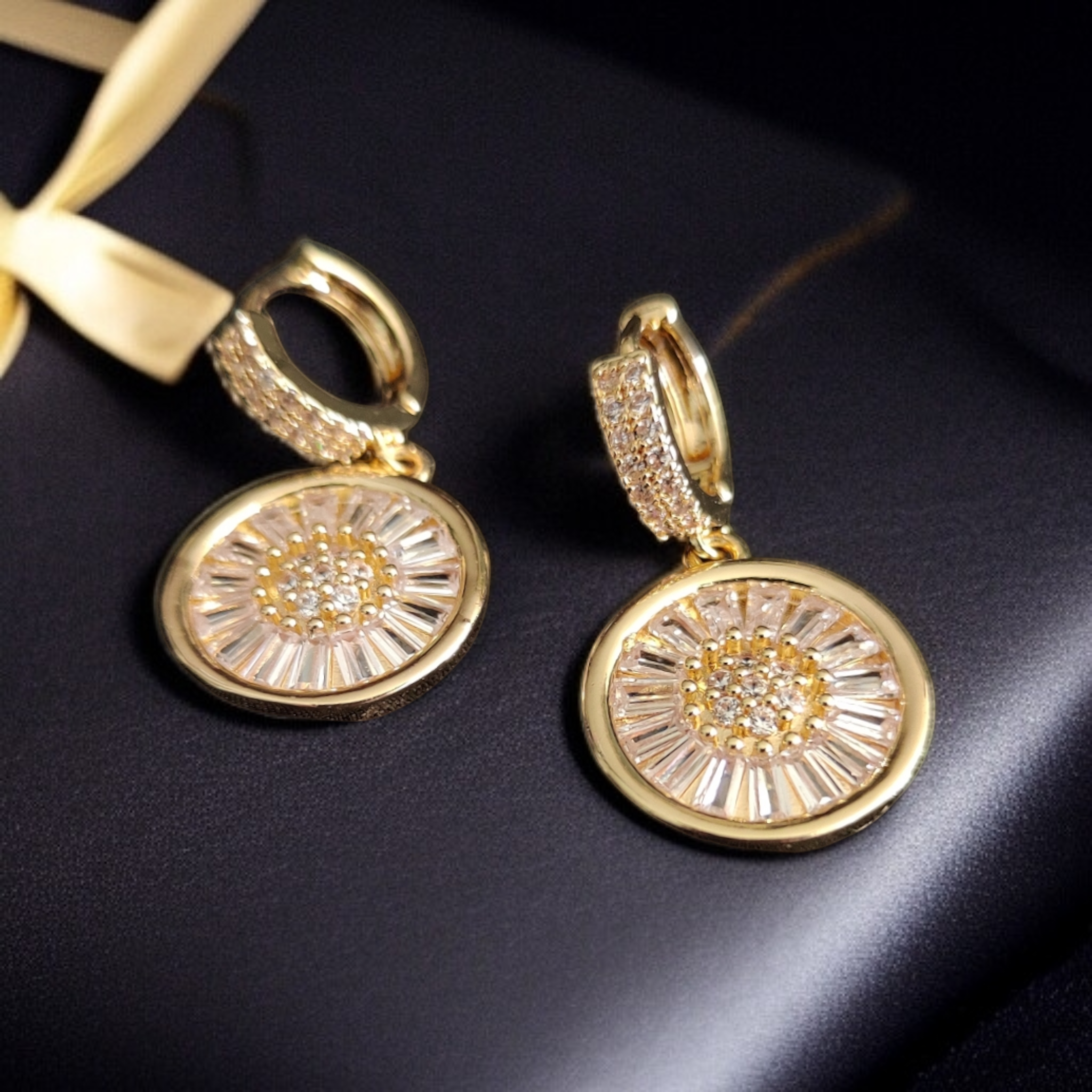 Gold Plated Stainless Steel Micro Zirconium Dangling Earrings