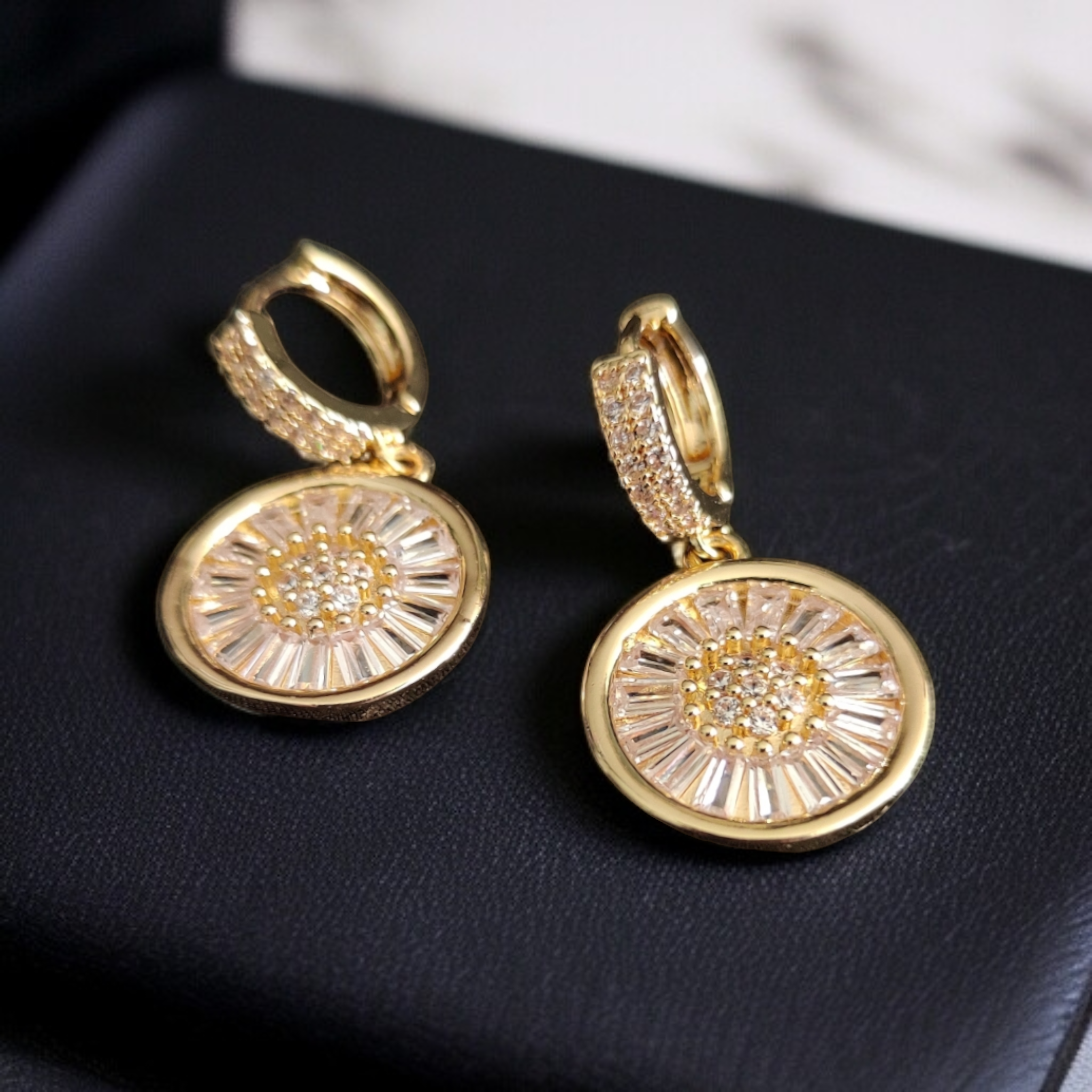 Gold Plated Stainless Steel Micro Zirconium Dangling Earrings