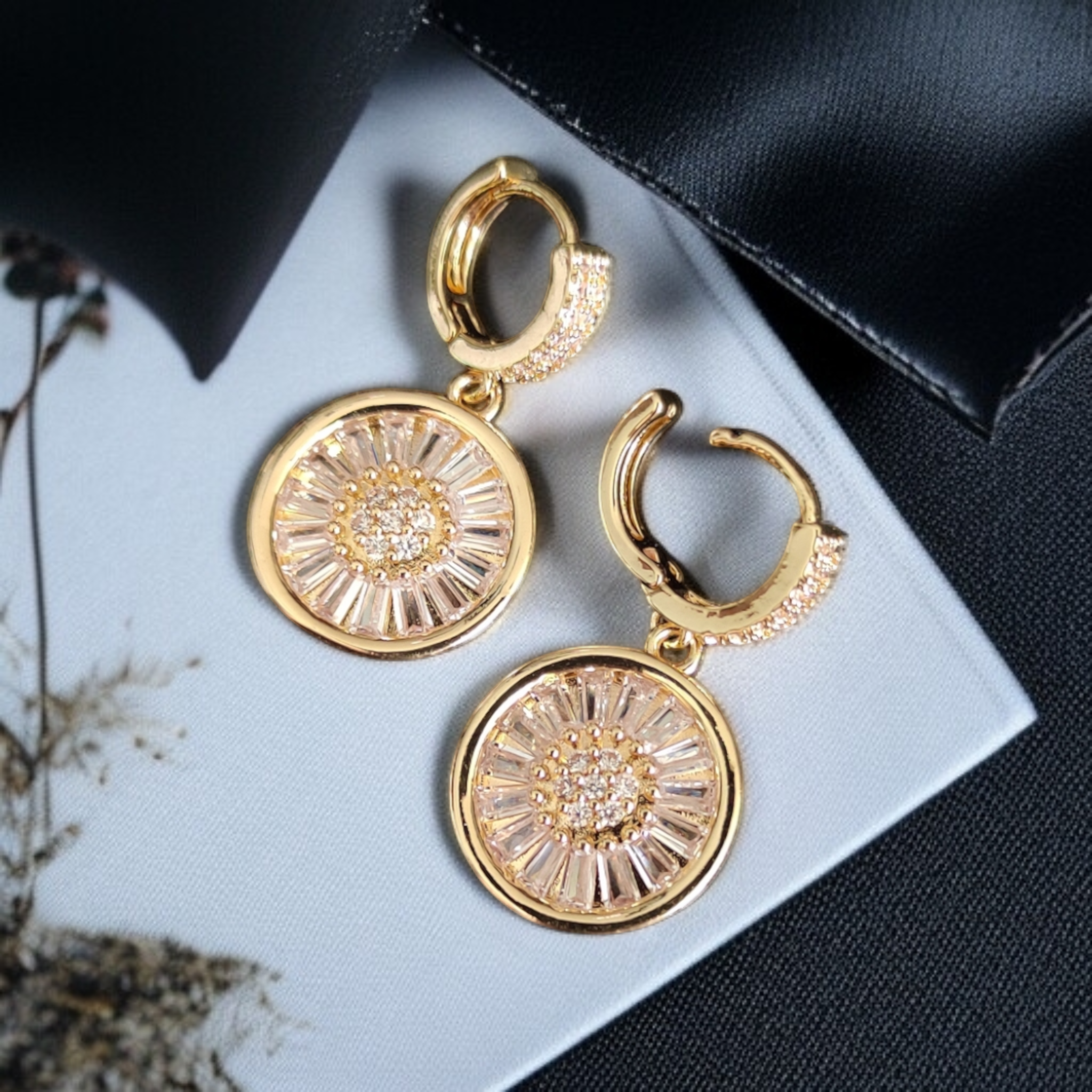 Gold Plated Stainless Steel Micro Zirconium Dangling Earrings