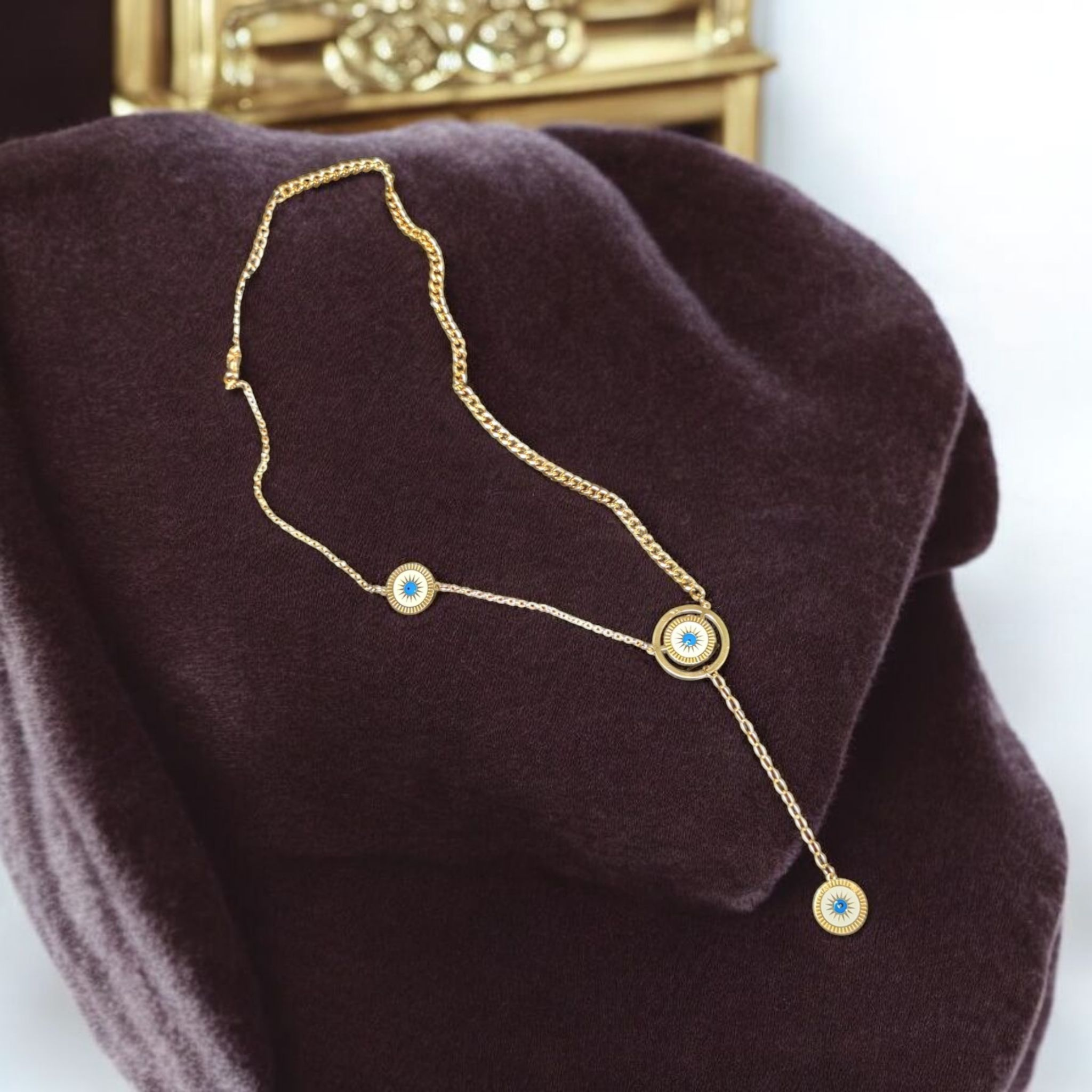 Gold Plated Stainless Steel Y Evil Eye Necklaces