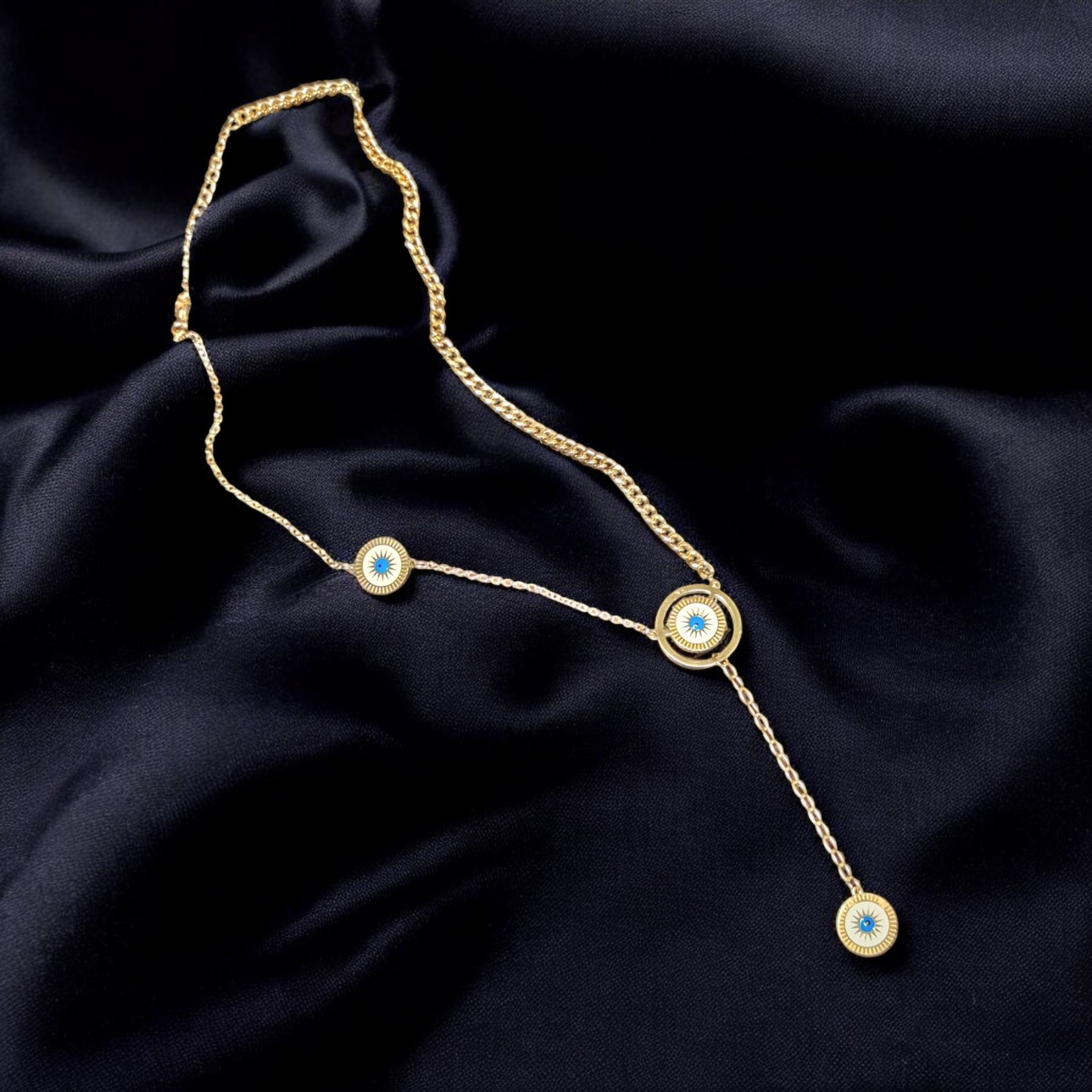 Gold Plated Stainless Steel Y Evil Eye Necklaces