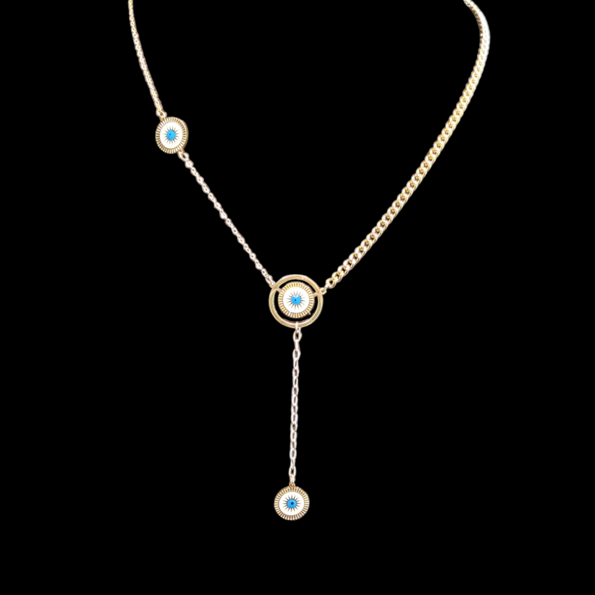 Gold Plated Stainless Steel Y Evil Eye Necklaces