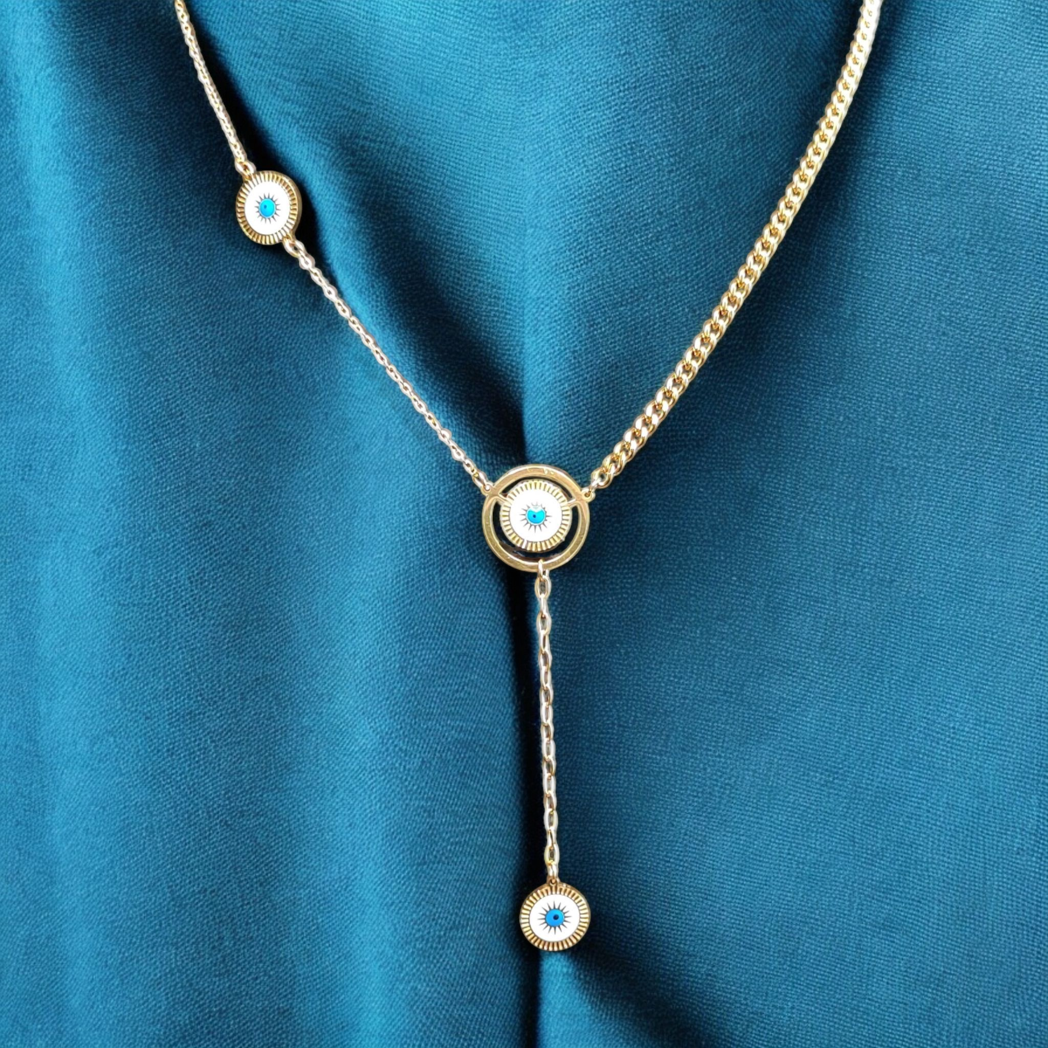 Gold Plated Stainless Steel Y Evil Eye Necklaces