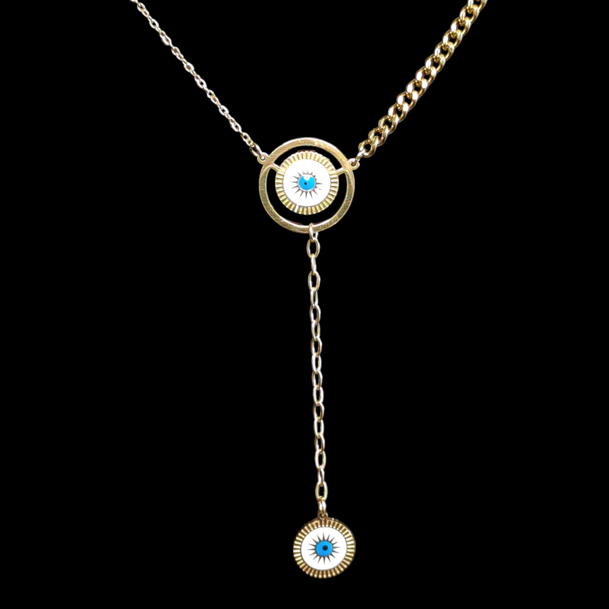 Gold Plated Stainless Steel Y Evil Eye Necklaces