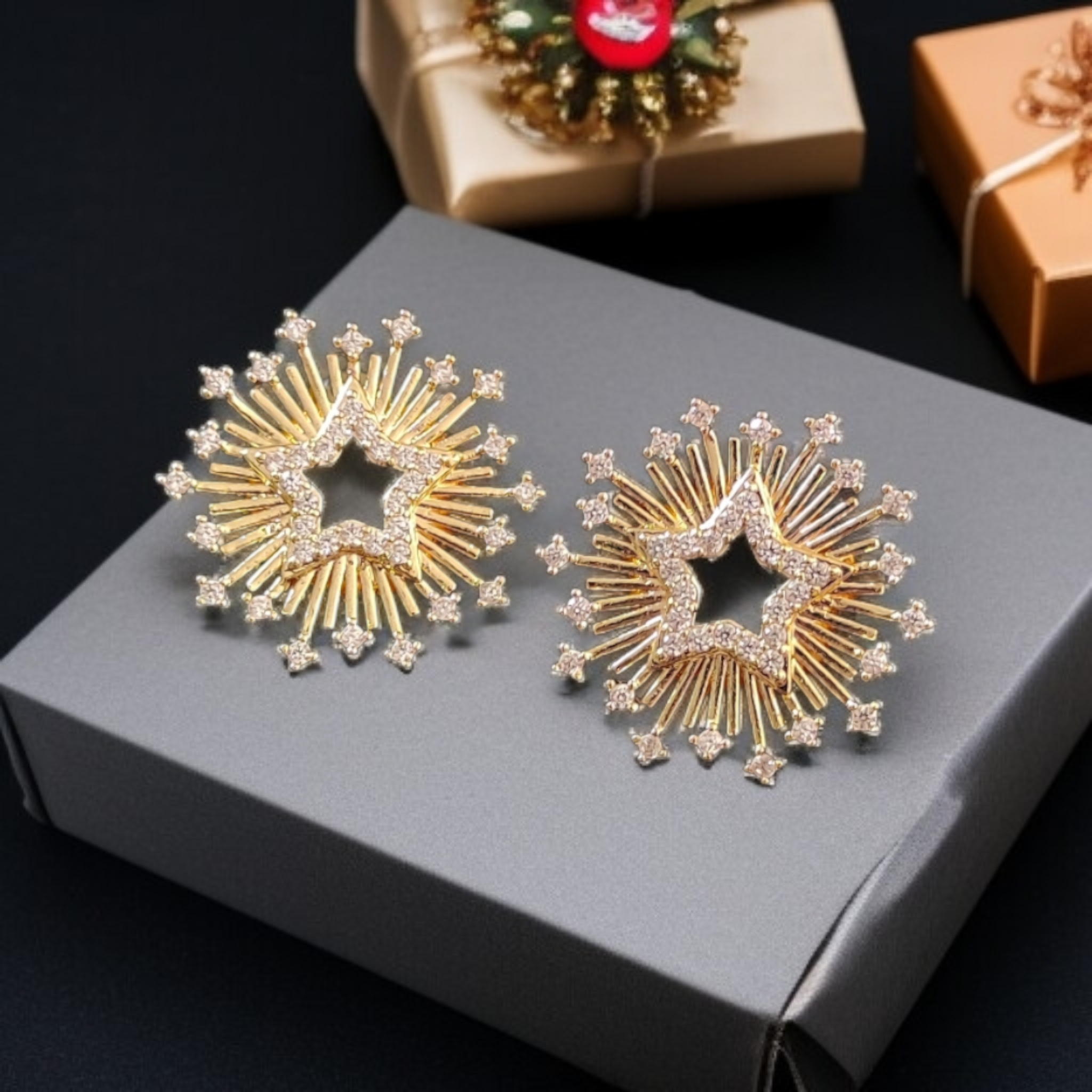 Gold Plated Stainless Steel Star Design Zirconium Stud Earrings