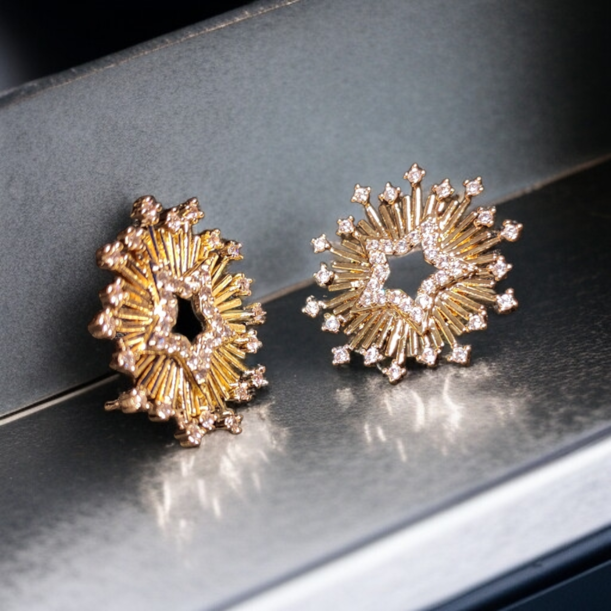 Gold Plated Stainless Steel Star Design Zirconium Stud Earrings