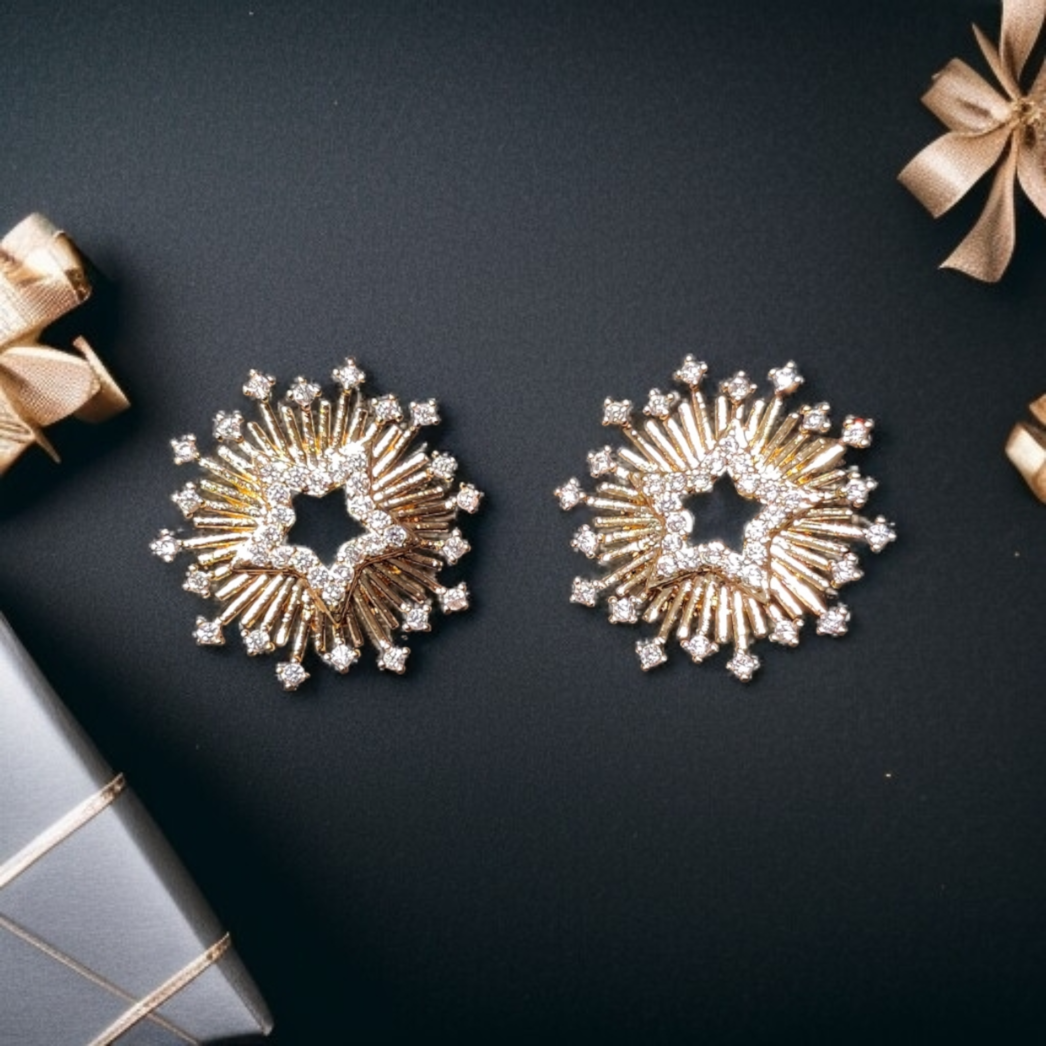 Gold Plated Stainless Steel Star Design Zirconium Stud Earrings