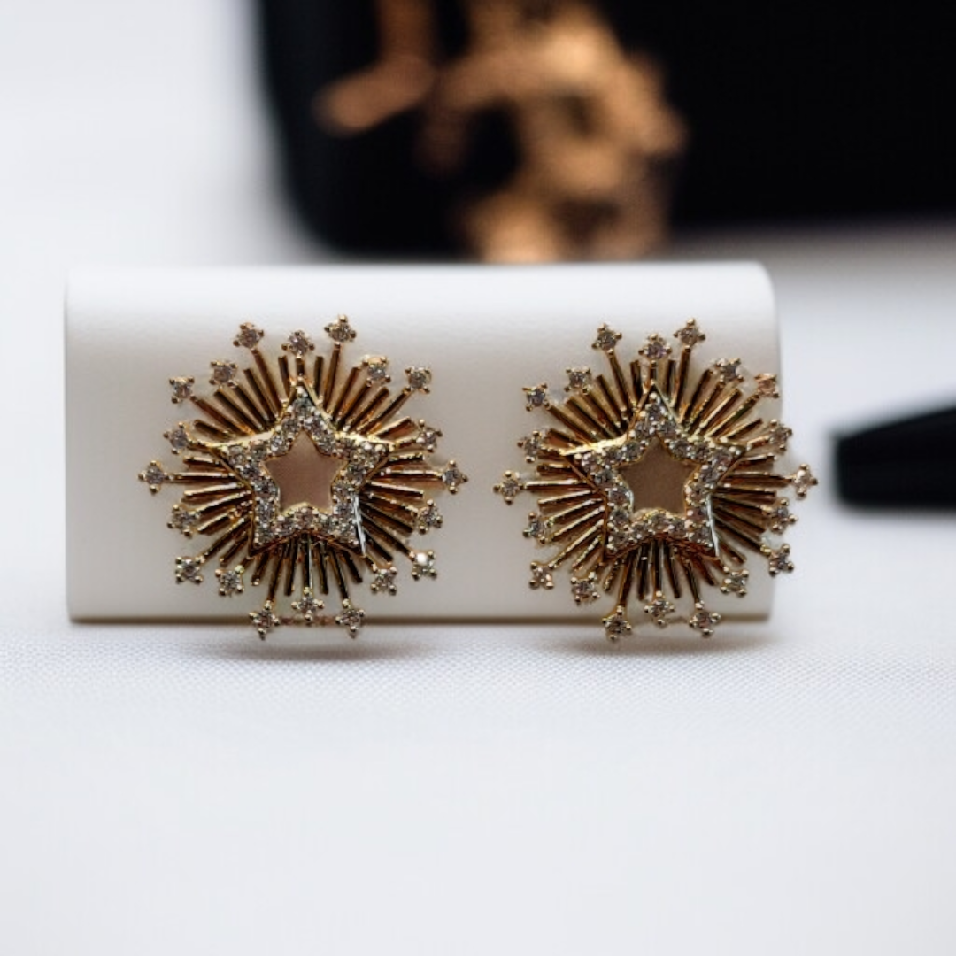 Gold Plated Stainless Steel Star Design Zirconium Stud Earrings