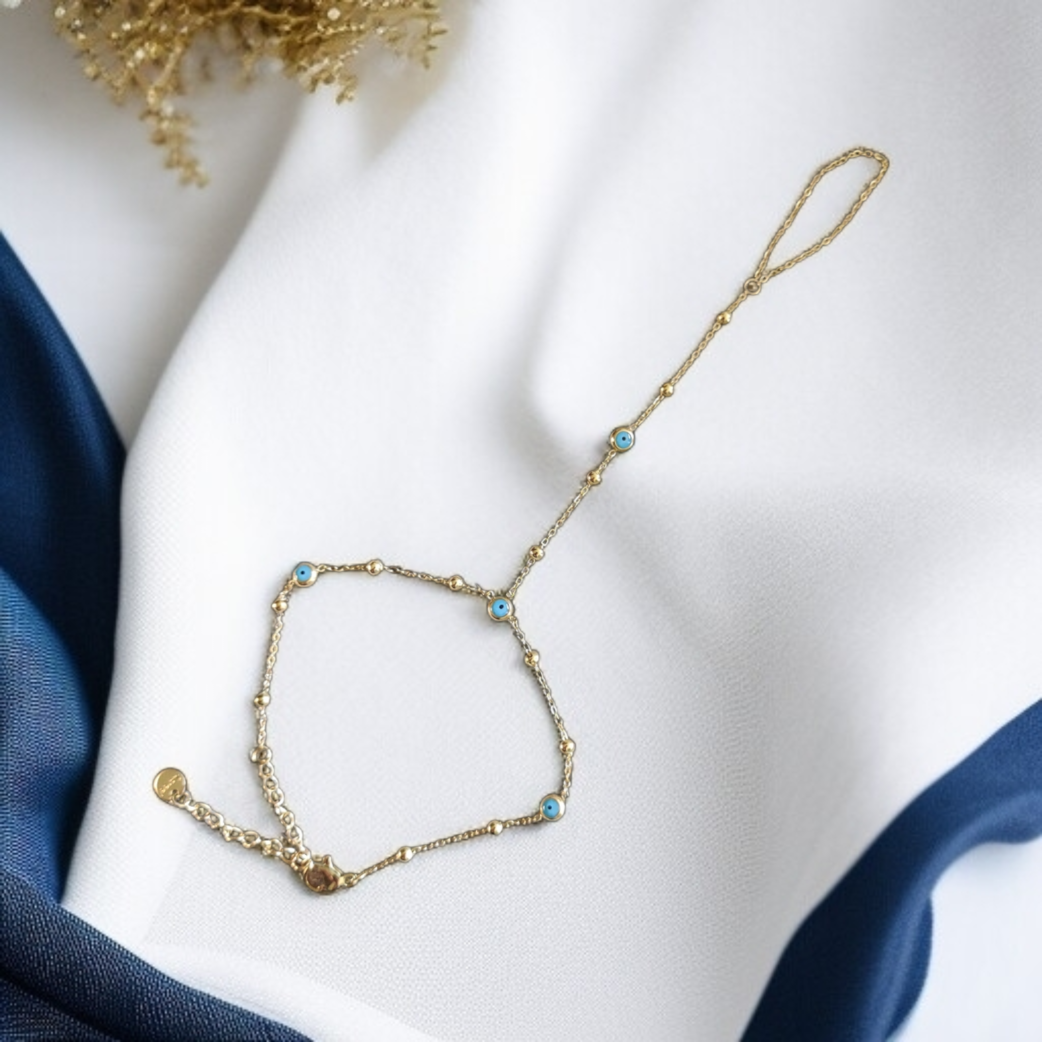 Gold Plated Light Blue Evil Eye Shahmeran Bracelet