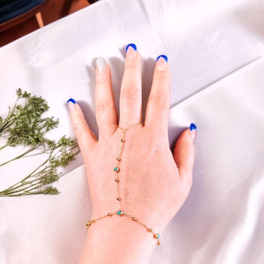 Gold Plated Light Blue Evil Eye Shahmeran Bracelet