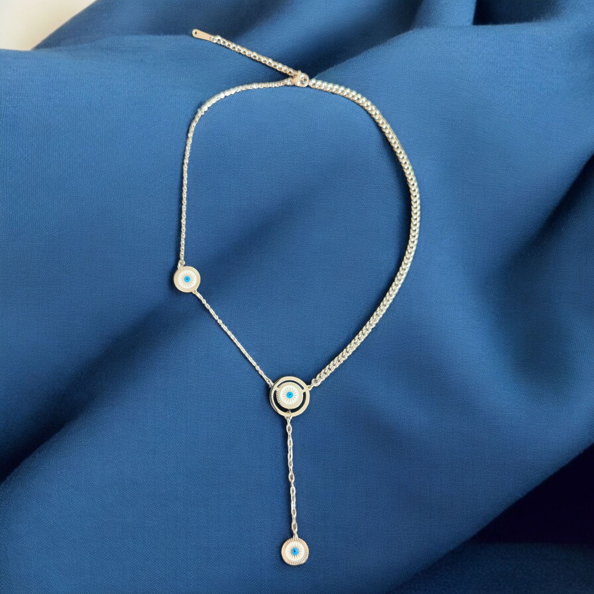 Silver Plated Stainless Steel Y Evil Eye Necklaces