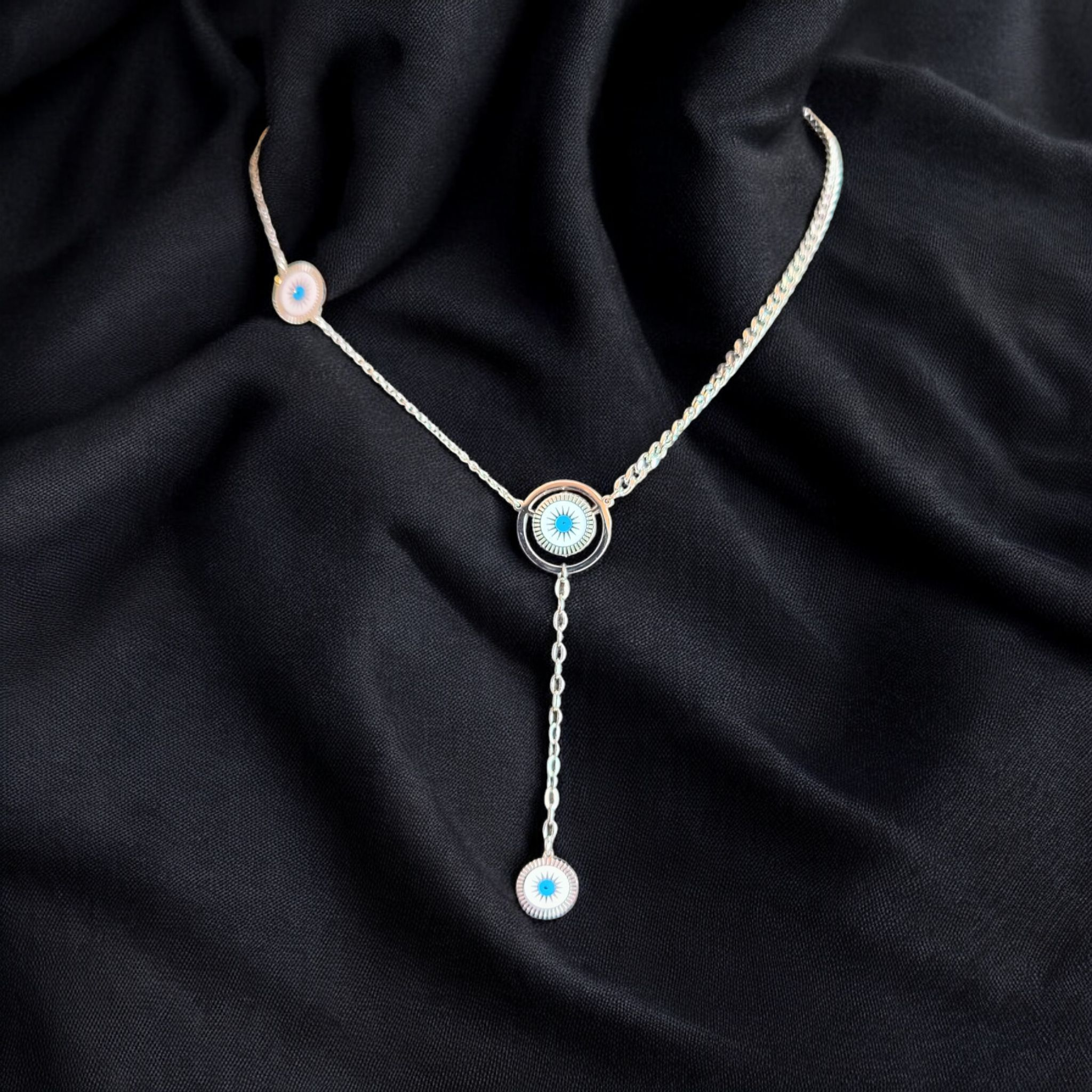 Silver Plated Stainless Steel Y Evil Eye Necklaces