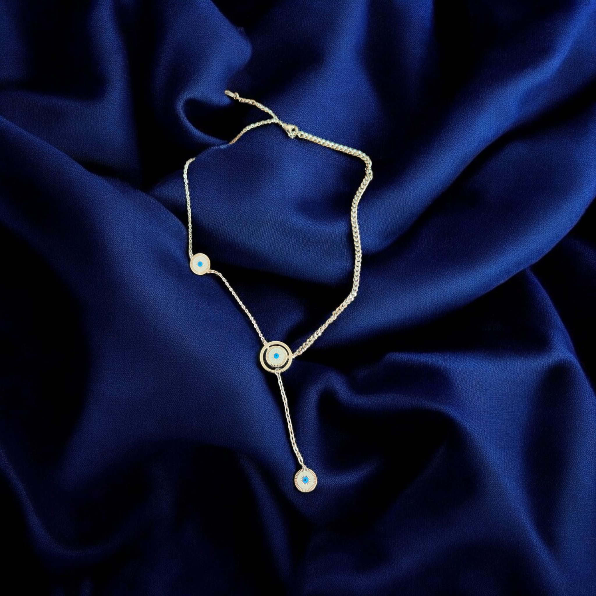 Silver Plated Stainless Steel Y Evil Eye Necklaces