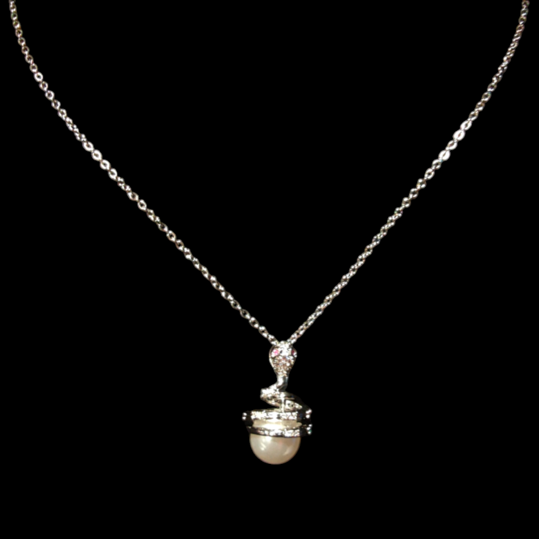 Stainless Steel Silver Plated Snake Pearl Necklace