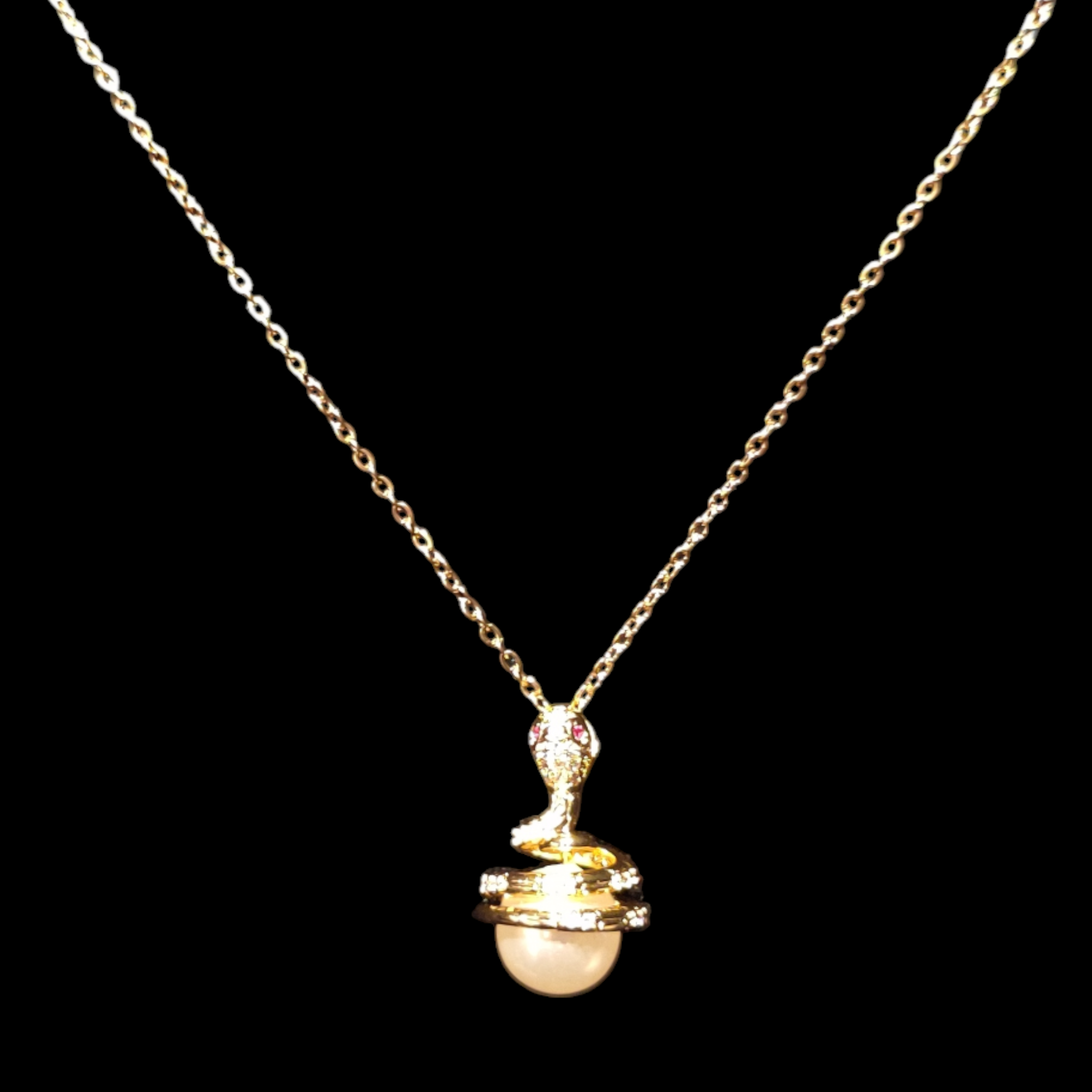 Stainless Steel Gold Plated Snake Pearl Necklace