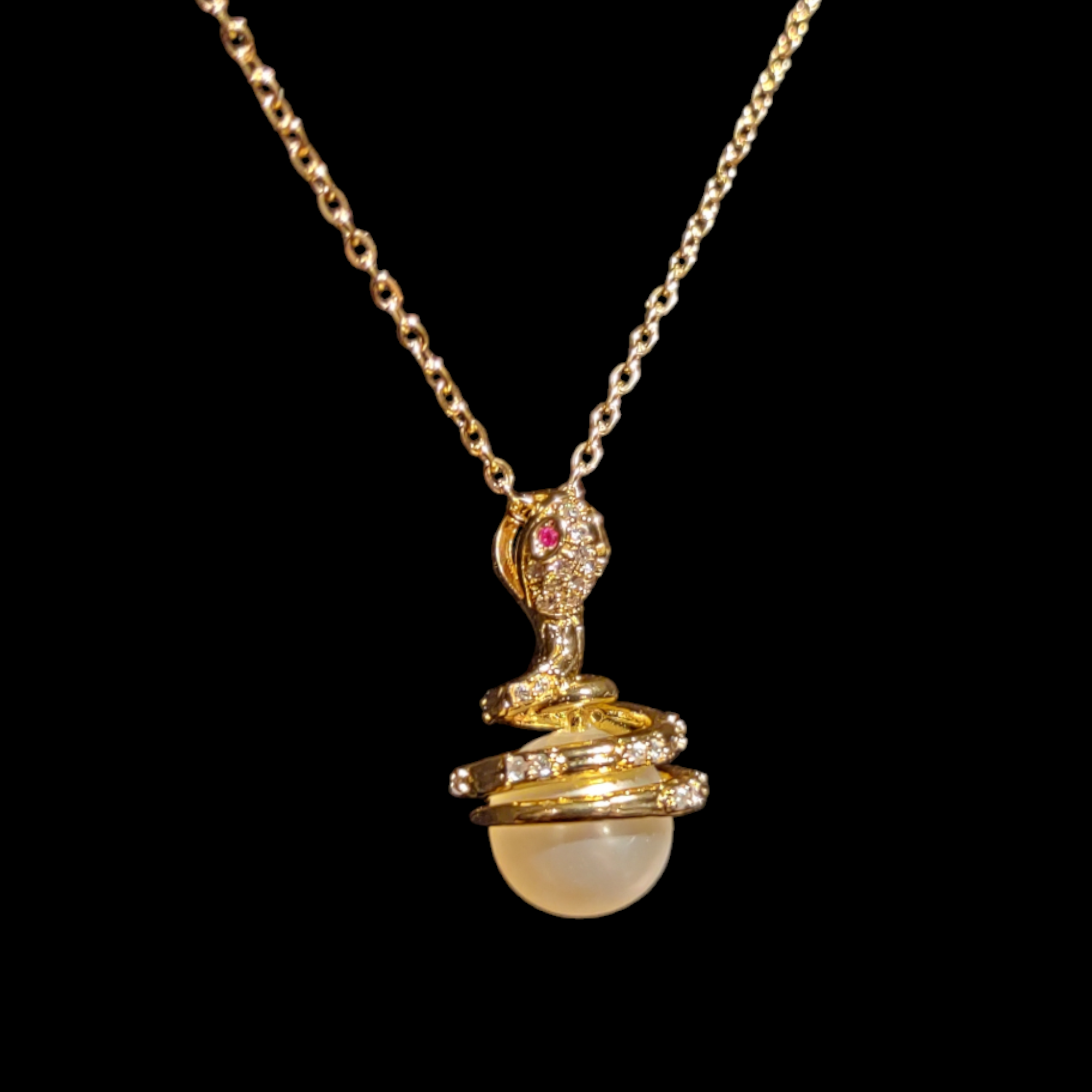 Stainless Steel Gold Plated Snake Pearl Necklace