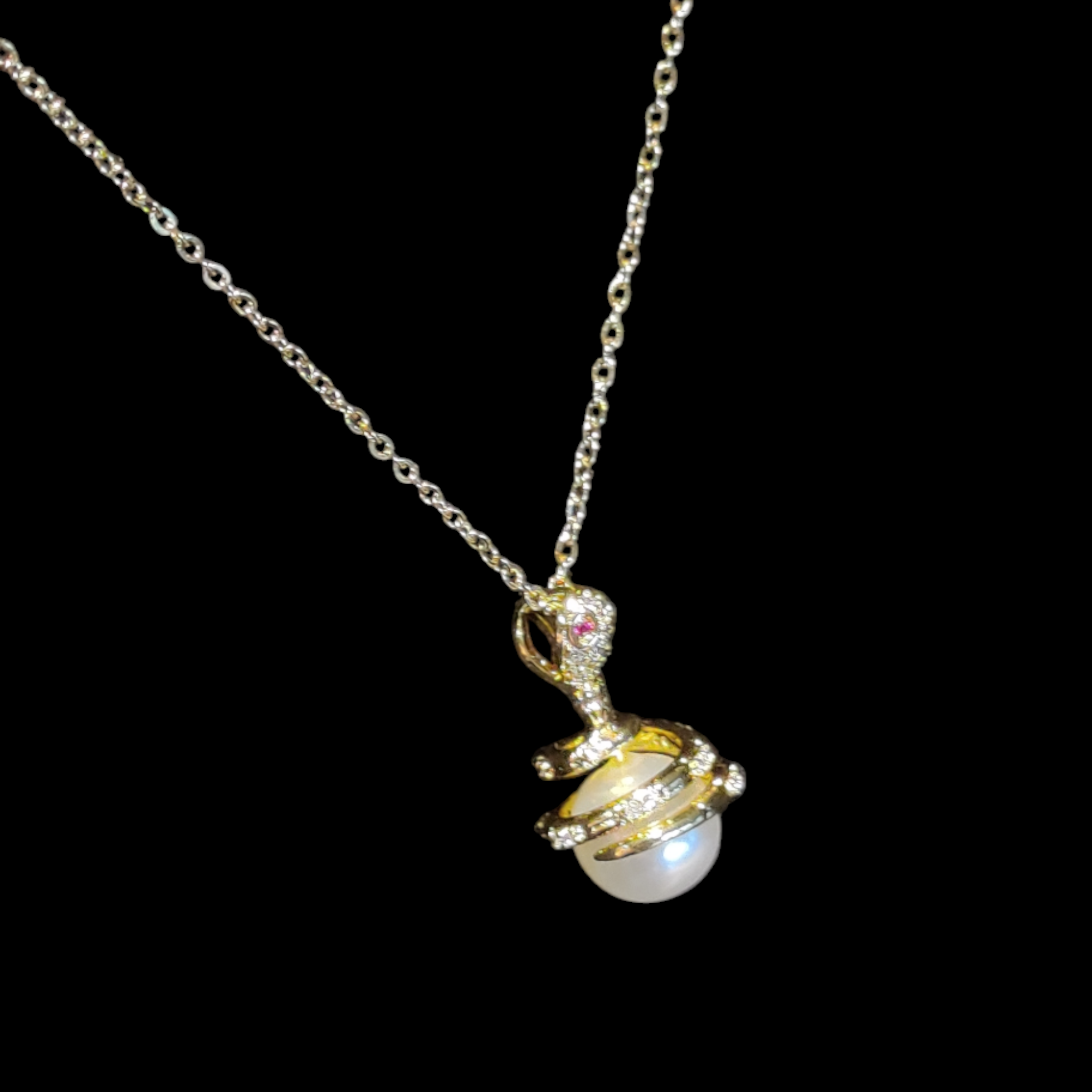 Stainless Steel Gold Plated Snake Pearl Necklace