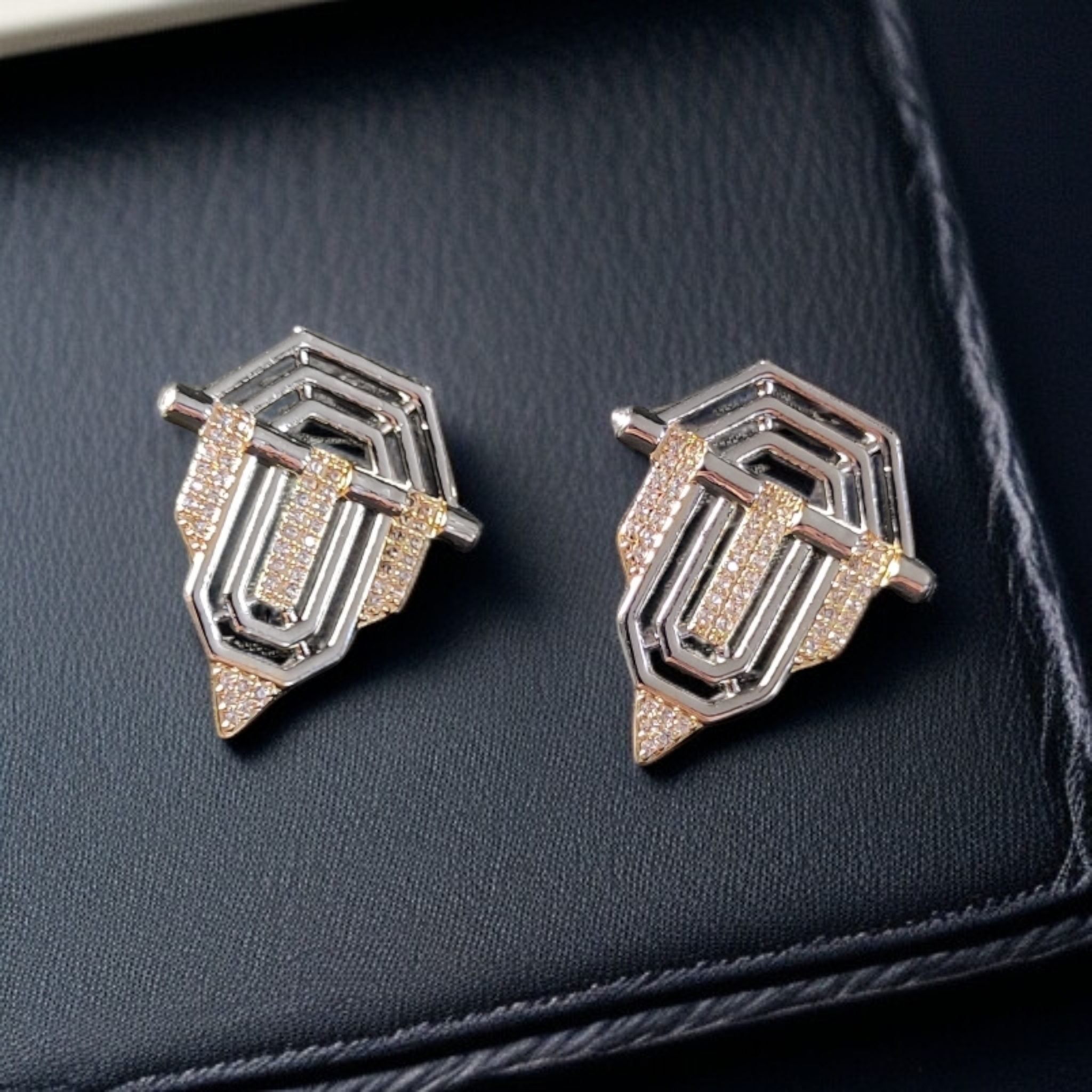Two-Tone Geometric Zircon Earrings