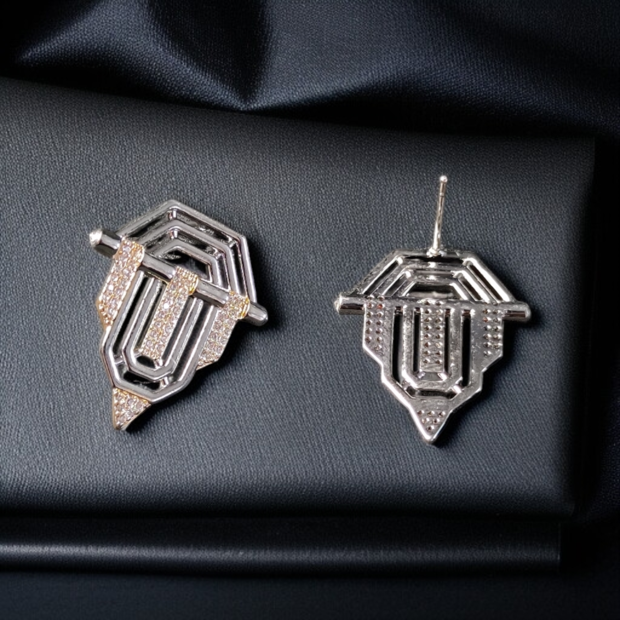 Two-Tone Geometric Zircon Earrings