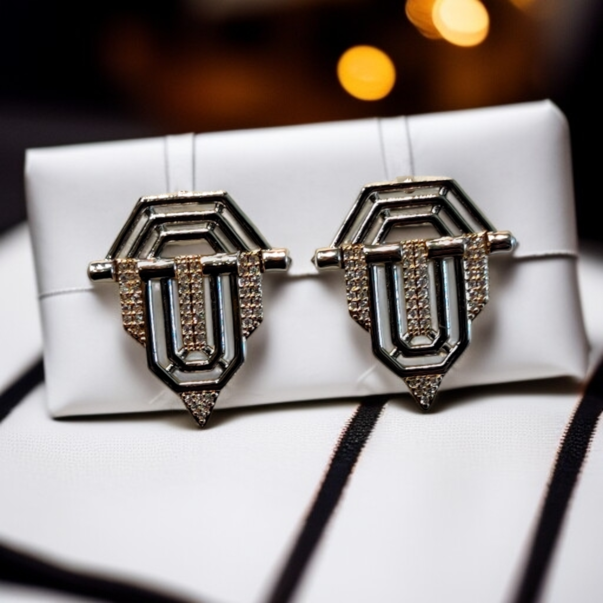 Two-Tone Geometric Zircon Earrings
